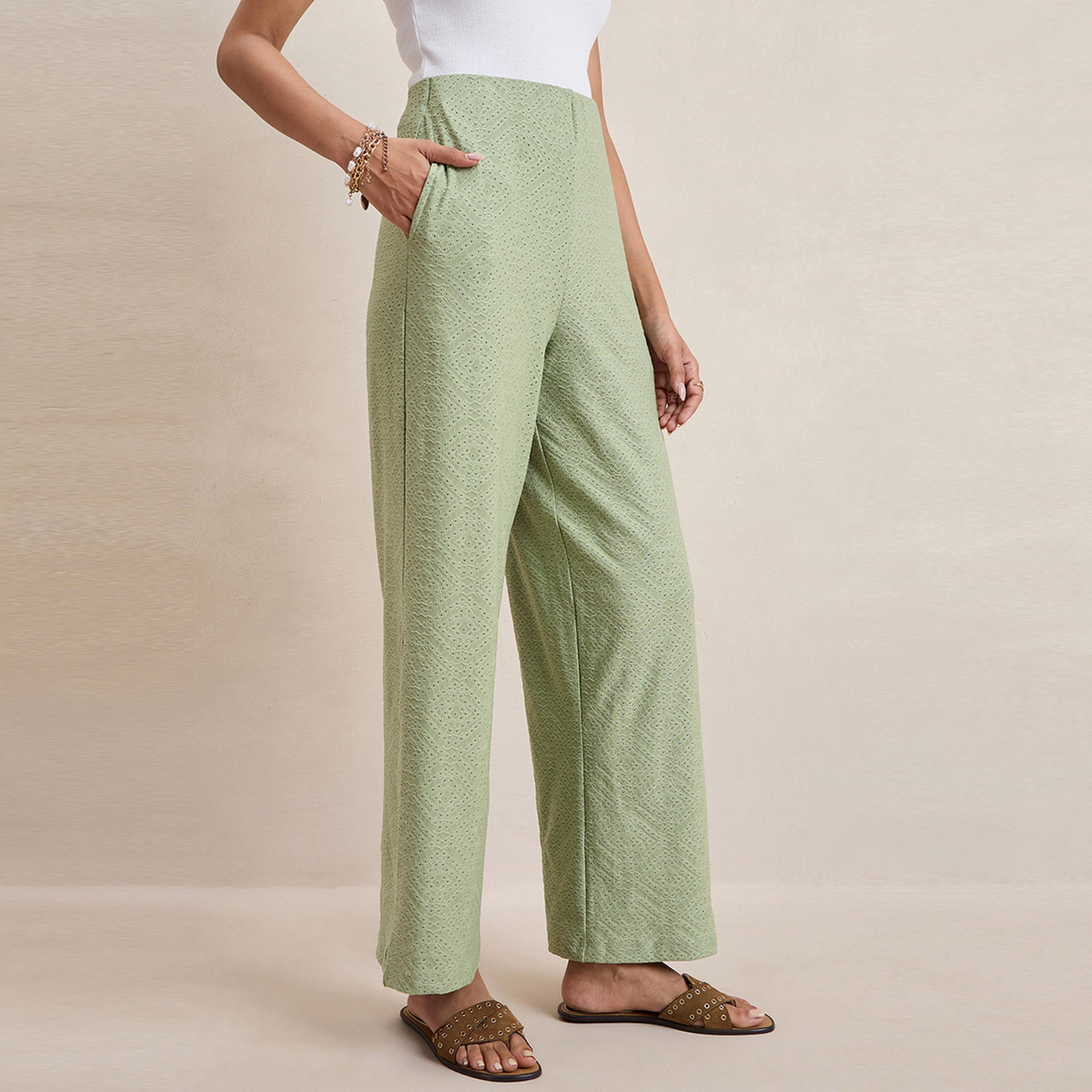 بنطال شيفلي محبوك بأرجل مستقيمة فِميلا × ستايلي-women-clothing-bottoms-trousers-image-1
