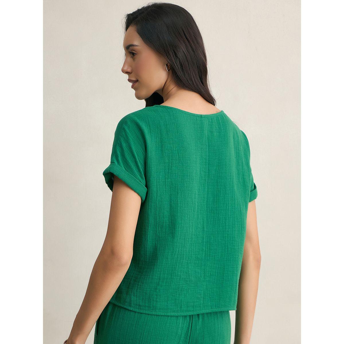 Femmella X Styli  Solid Crinkled Turn-Up Sleeve Top-women-clothing-shirtsandblouses-blouses-image-3