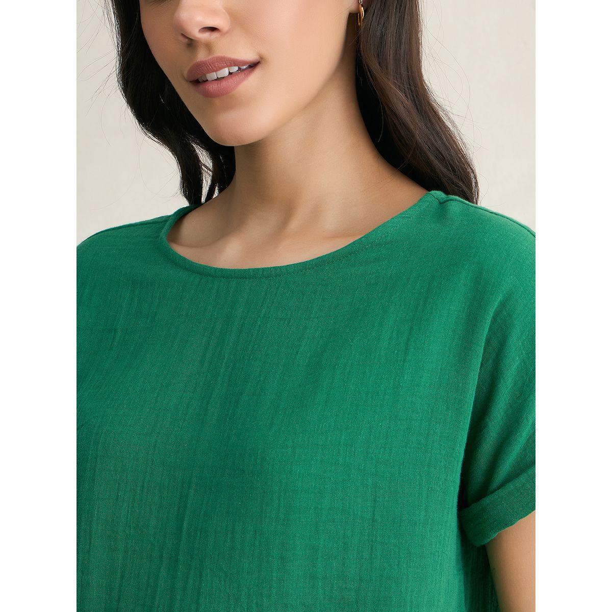 Femmella X Styli  Solid Crinkled Turn-Up Sleeve Top-women-clothing-shirtsandblouses-blouses-image-4