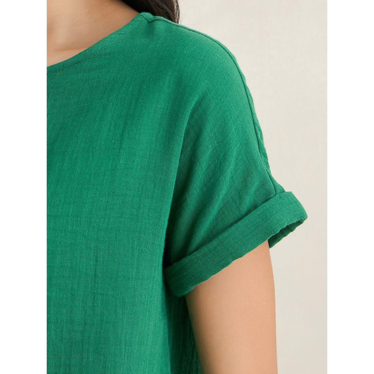 Femmella X Styli  Solid Crinkled Turn-Up Sleeve Top-women-clothing-shirtsandblouses-blouses-image-5