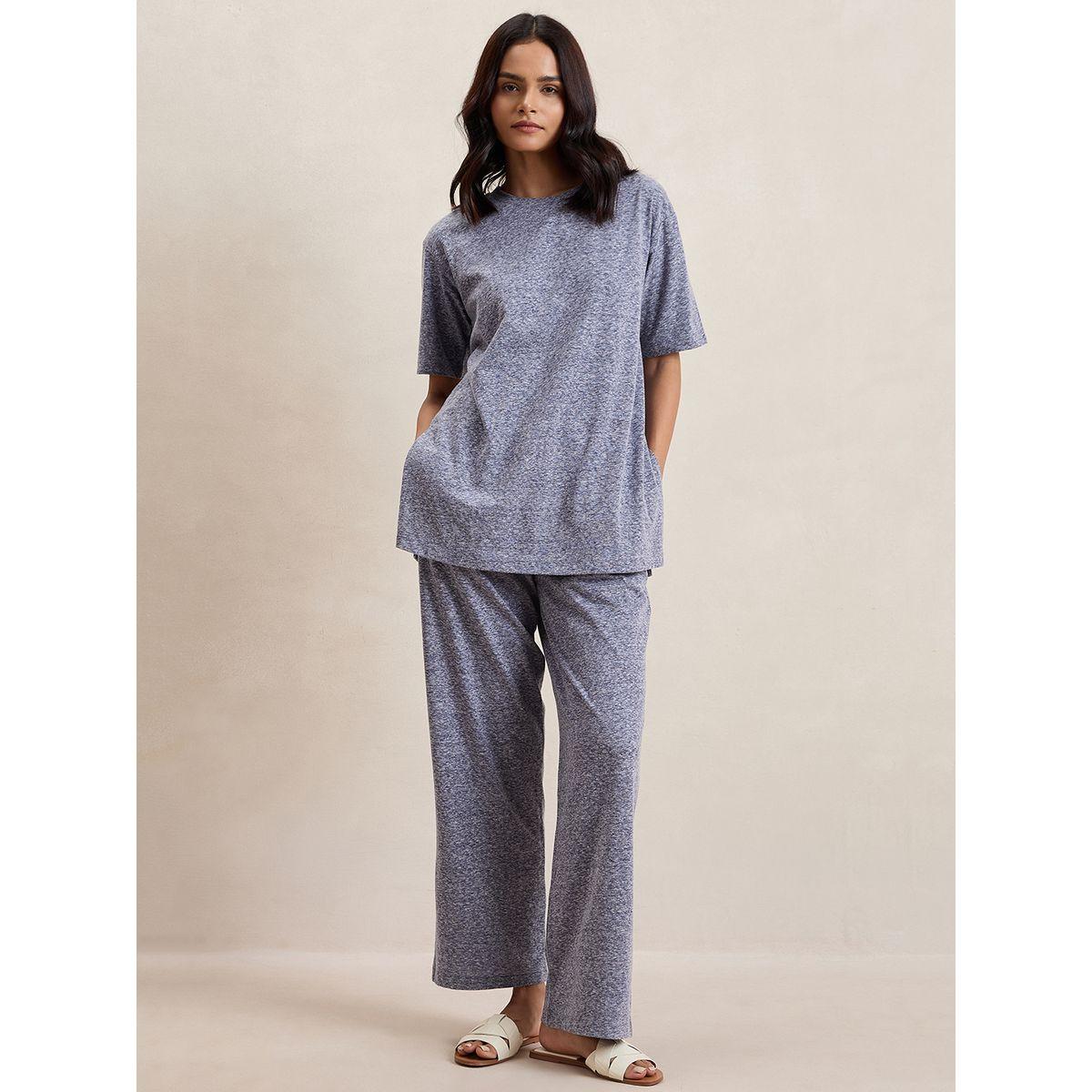 طقم منسق من بنطال مع بلوزة ميلانج بشق جانبي فِميلا × ستايلي-women-clothing-coordsets-image-1