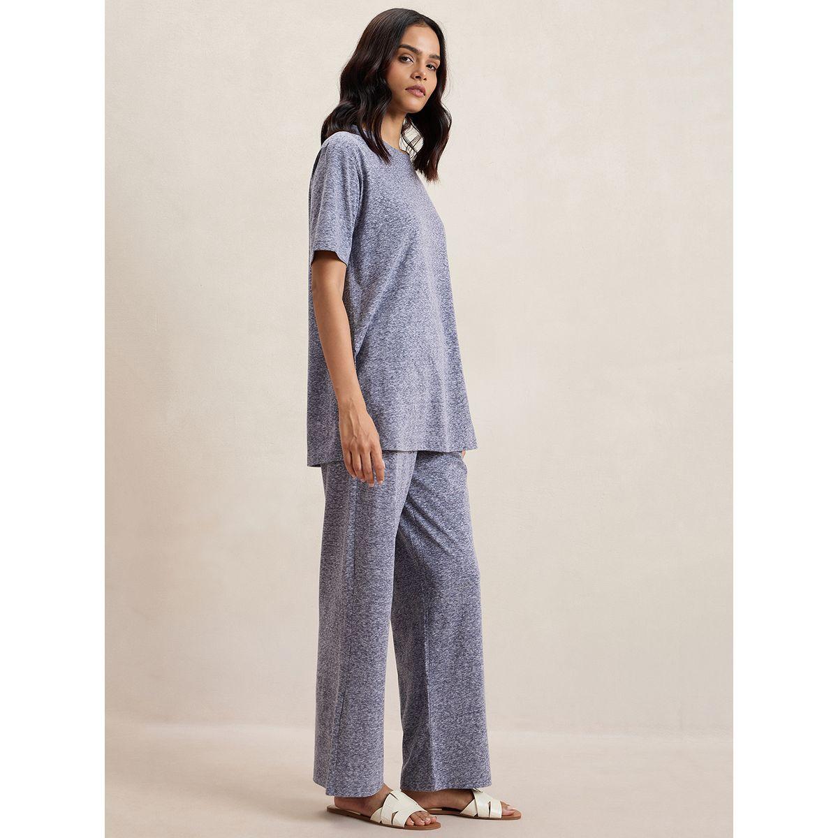 طقم منسق من بنطال مع بلوزة ميلانج بشق جانبي فِميلا × ستايلي-women-clothing-coordsets-image-2