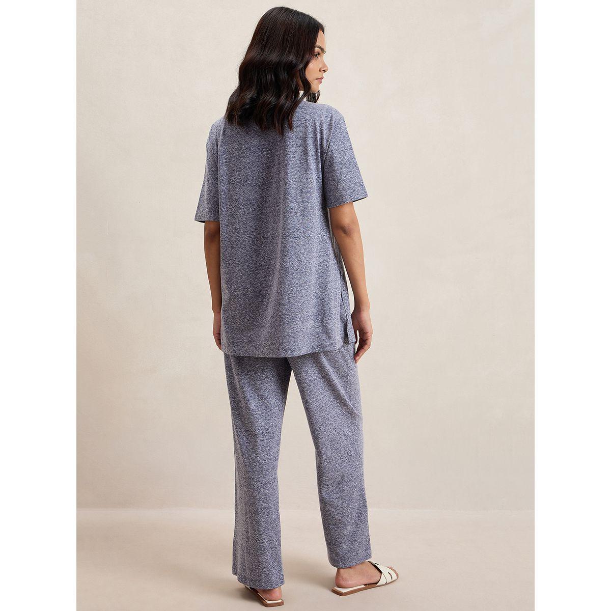 طقم منسق من بنطال مع بلوزة ميلانج بشق جانبي فِميلا × ستايلي-women-clothing-coordsets-image-3
