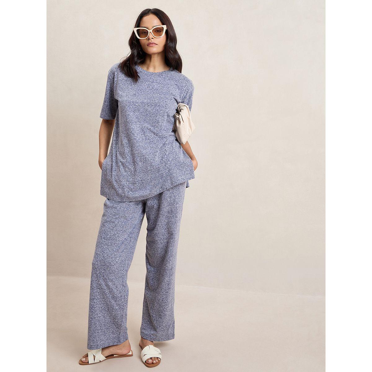 طقم منسق من بنطال مع بلوزة ميلانج بشق جانبي فِميلا × ستايلي-women-clothing-coordsets-image-4