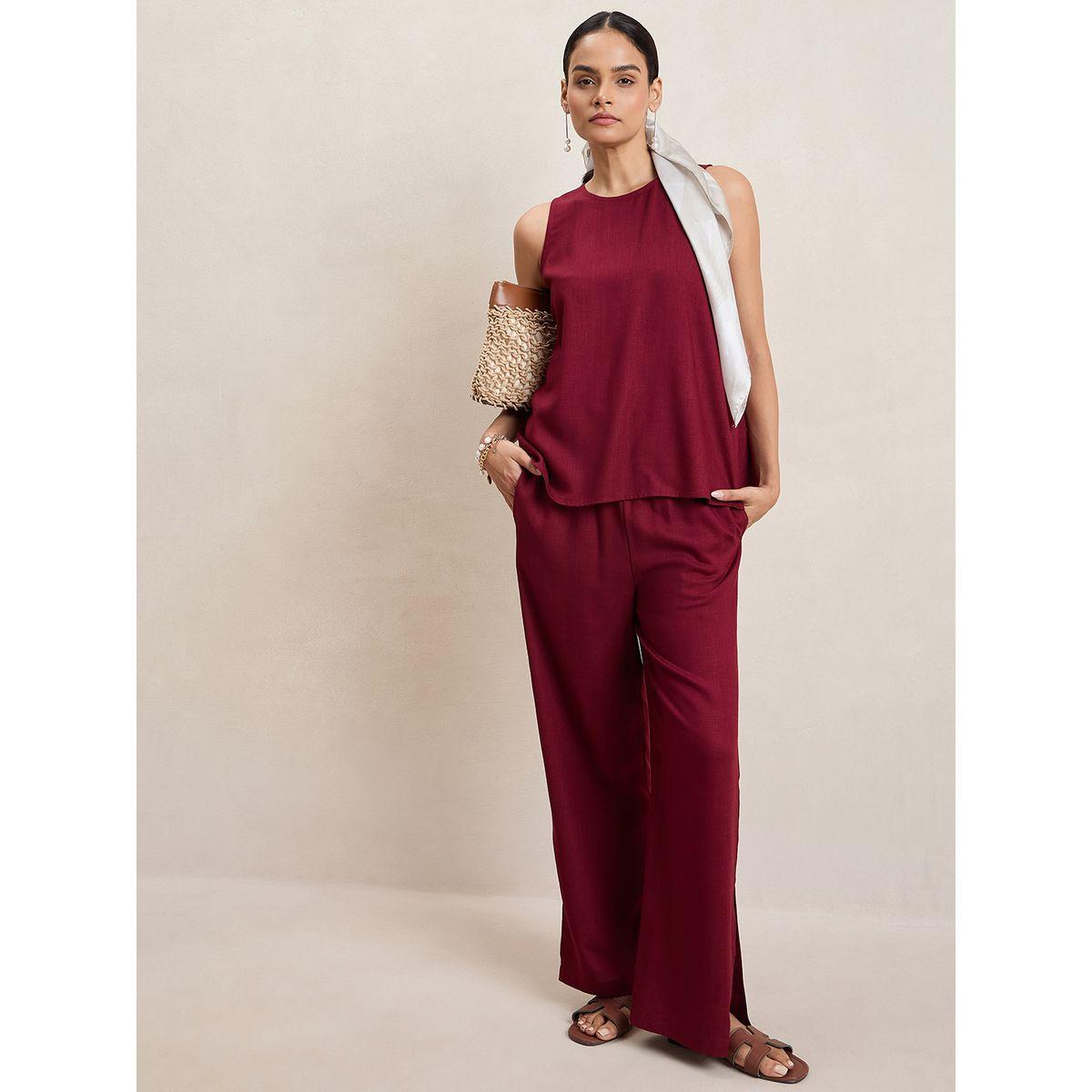 Femmella X Styli  Solid Round Neck Top & Pants Co-Ords-women-clothing-coordsets-image-1