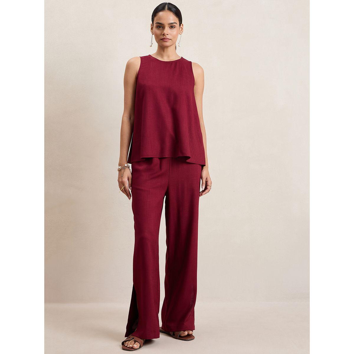 Femmella X Styli  Solid Round Neck Top & Pants Co-Ords-women-clothing-coordsets-image-3