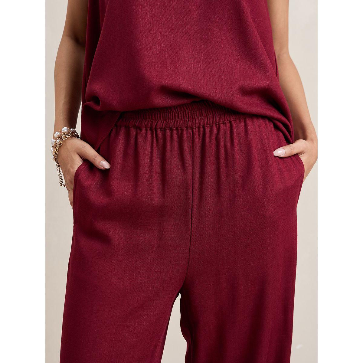 طقم منسق من بنطال مع بلوزة سادة بياقة دائرية فِميلا × ستايلي-women-clothing-coordsets-image-7