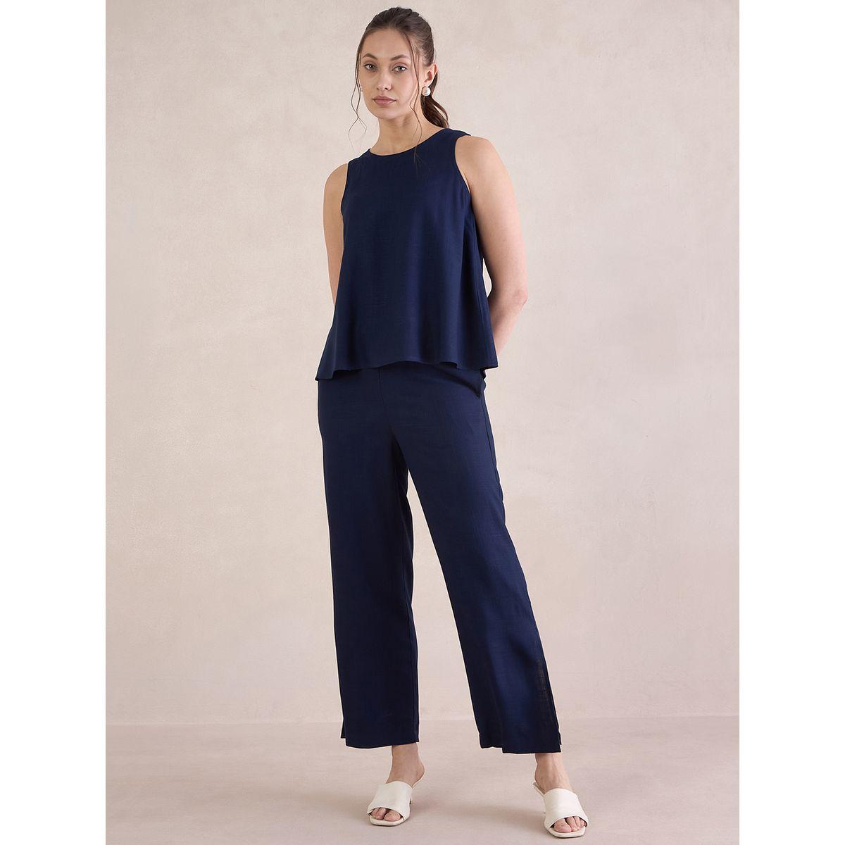 Femmella X Styli  Solid Round Neck Top & Pants Co-Ords-women-clothing-coordsets-image-1