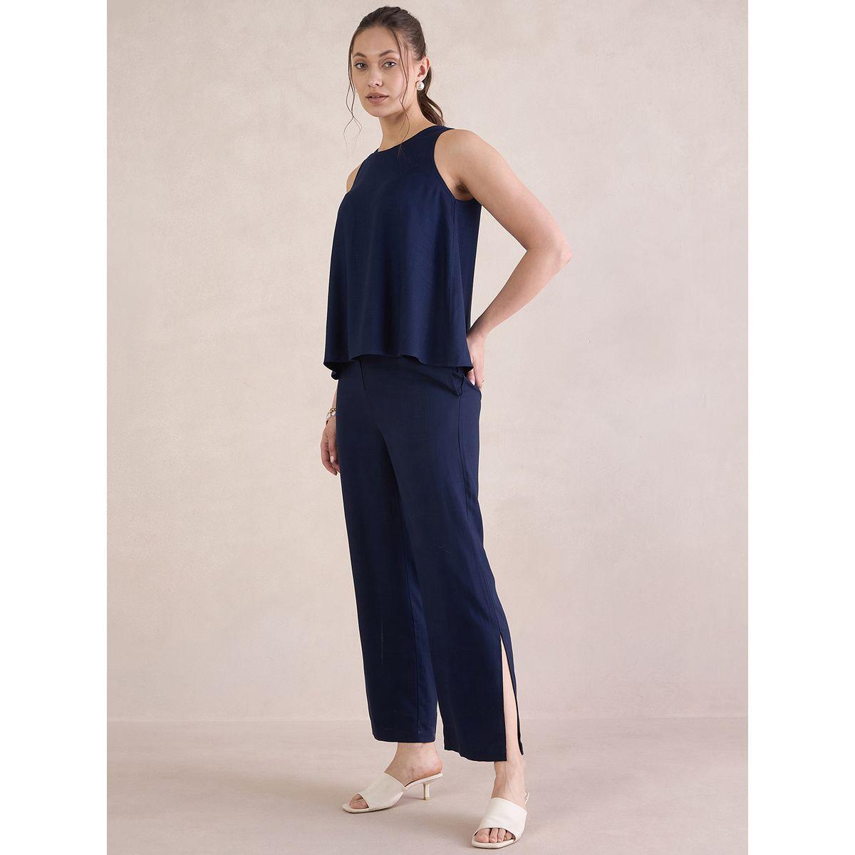 Femmella X Styli  Solid Round Neck Top & Pants Co-Ords-women-clothing-coordsets-image-2