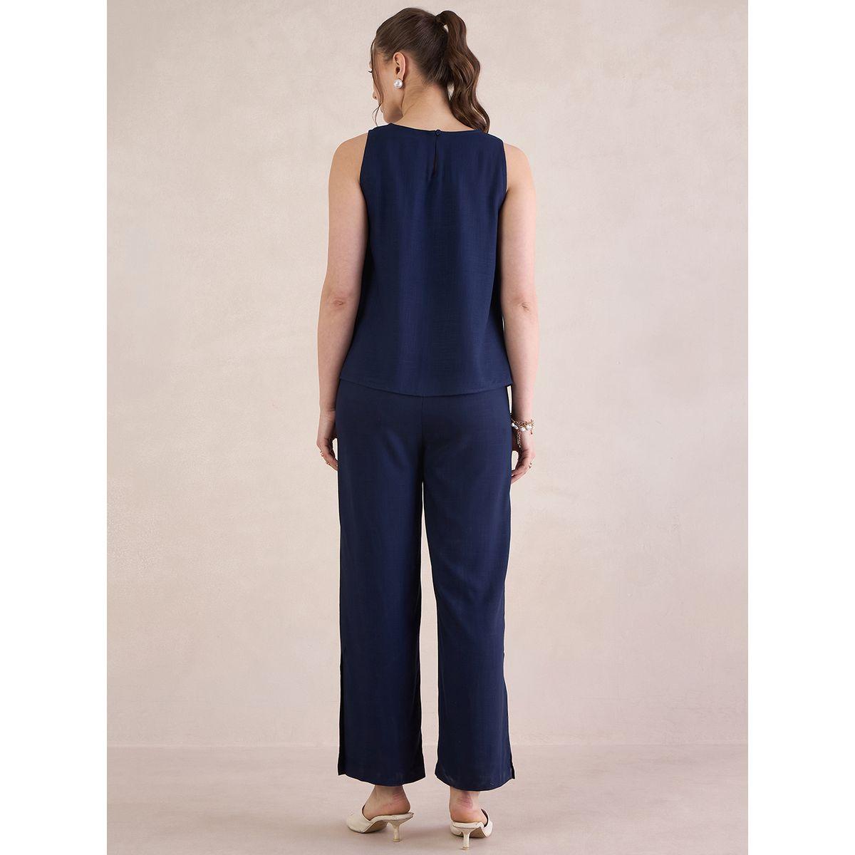 Femmella X Styli  Solid Round Neck Top & Pants Co-Ords-women-clothing-coordsets-image-3