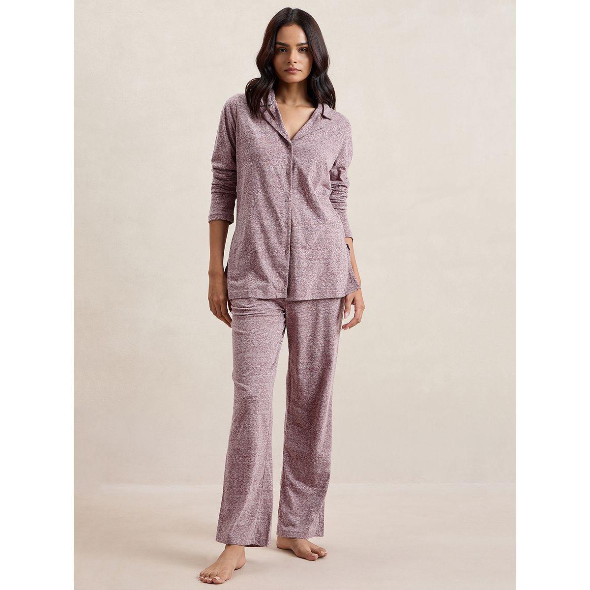 طقم منسق من بنطال وبلوزة ميلانج بأزرار غلق فِميلا × ستايلي-women-clothing-coordsets-image-1