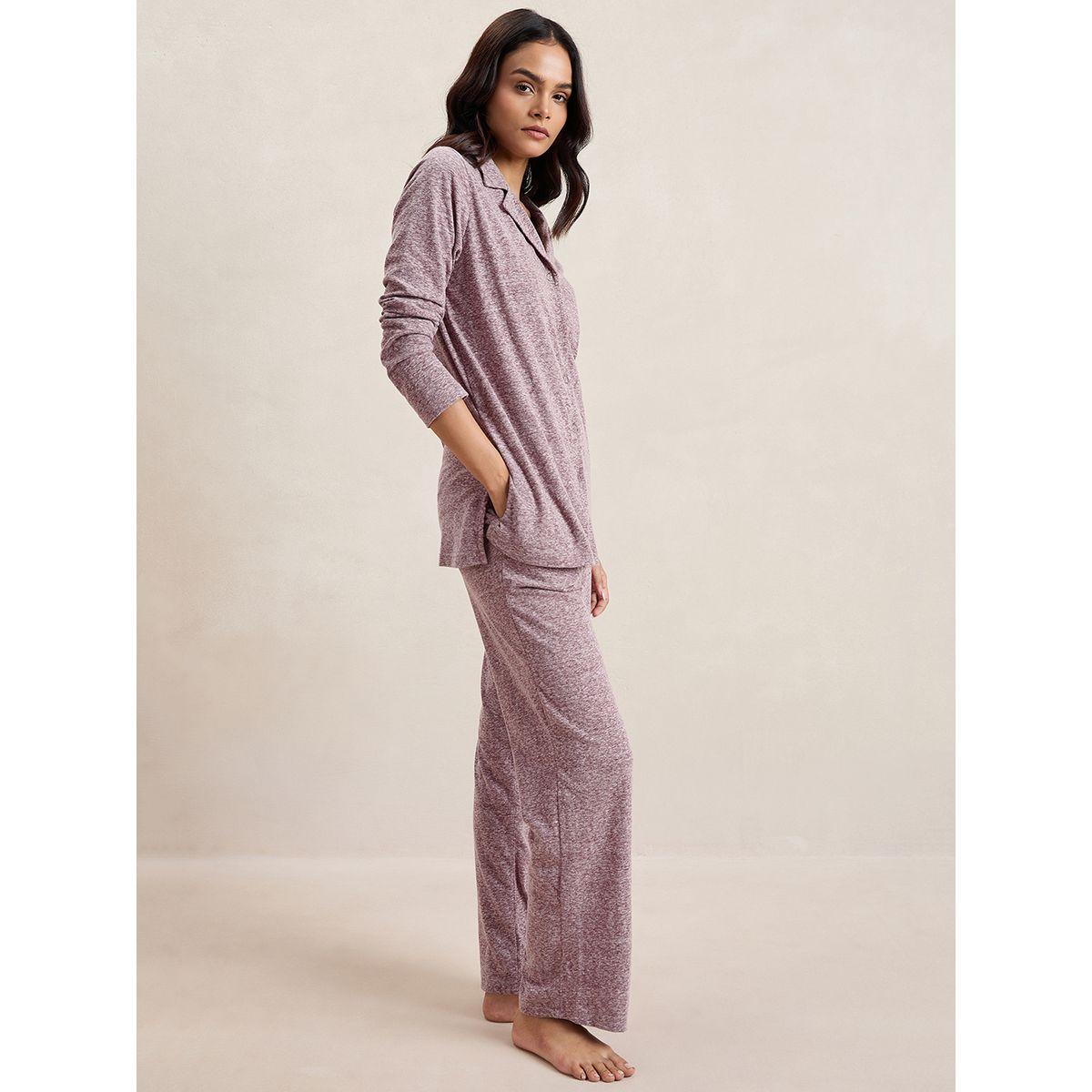 طقم منسق من بنطال وبلوزة ميلانج بأزرار غلق فِميلا × ستايلي-women-clothing-coordsets-image-2