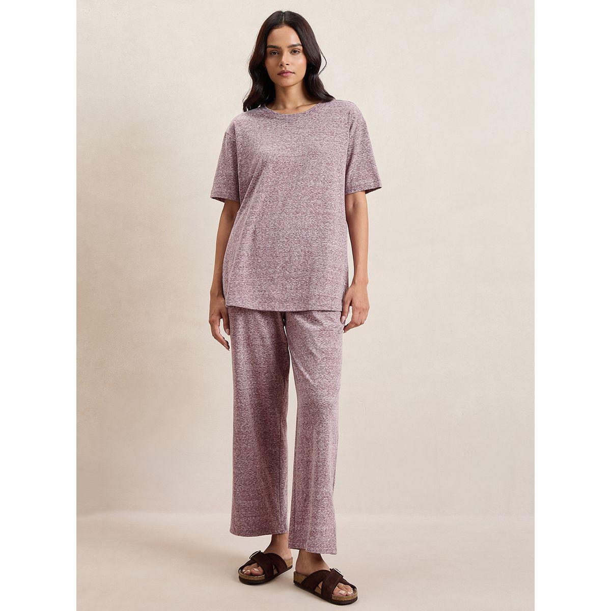 طقم منسق من بنطال مع بلوزة ميلانج بشق جانبي فِميلا × ستايلي-women-clothing-coordsets-image-1
