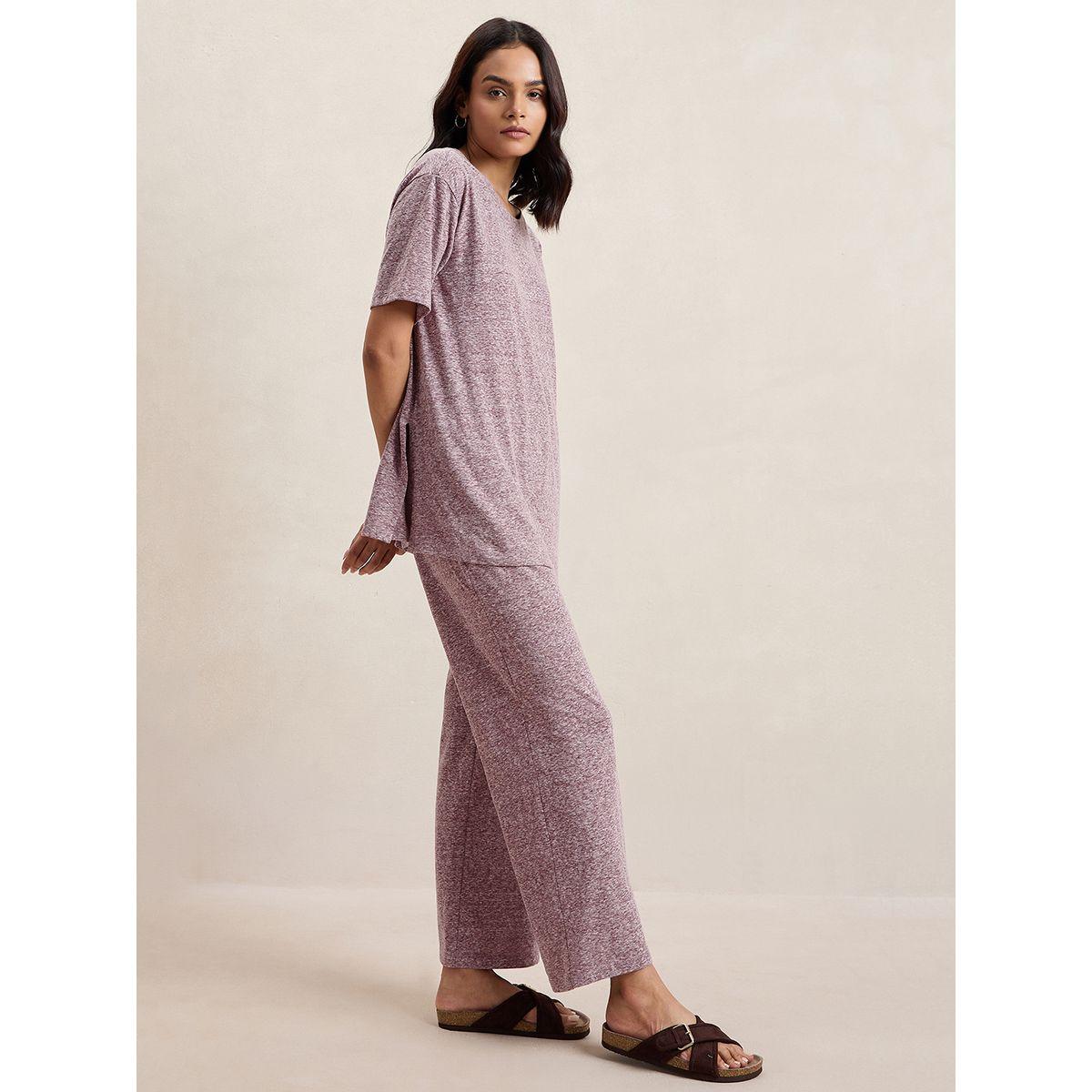 طقم منسق من بنطال مع بلوزة ميلانج بشق جانبي فِميلا × ستايلي-women-clothing-coordsets-image-2