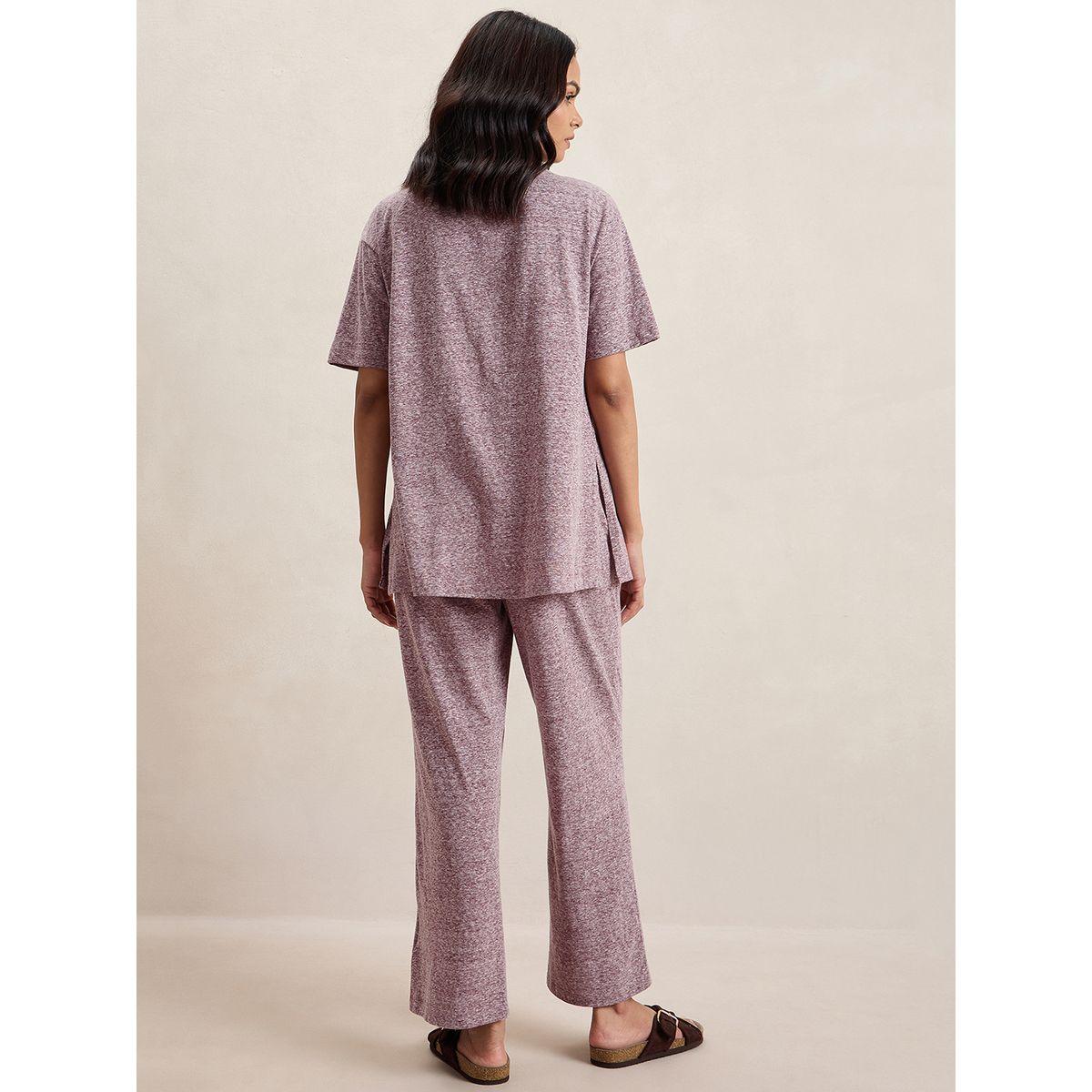 طقم منسق من بنطال مع بلوزة ميلانج بشق جانبي فِميلا × ستايلي-women-clothing-coordsets-image-3
