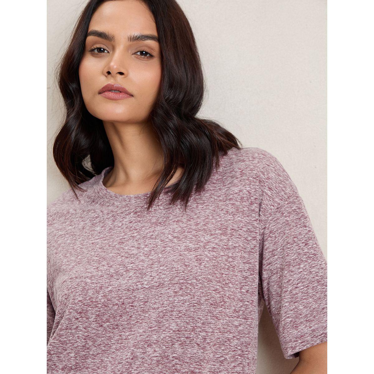 طقم منسق من بنطال مع بلوزة ميلانج بشق جانبي فِميلا × ستايلي-women-clothing-coordsets-image-5