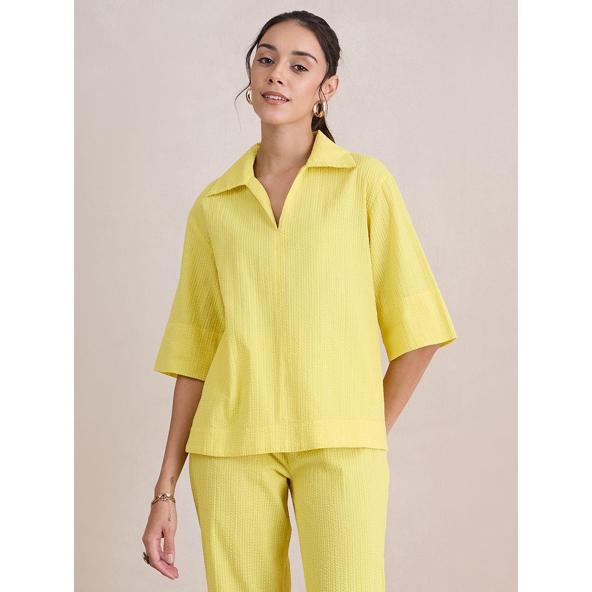 Femmella X Styli  Textured Seersucker Shirt & Pants Co-Ords-women-clothing-coordsets-image-3