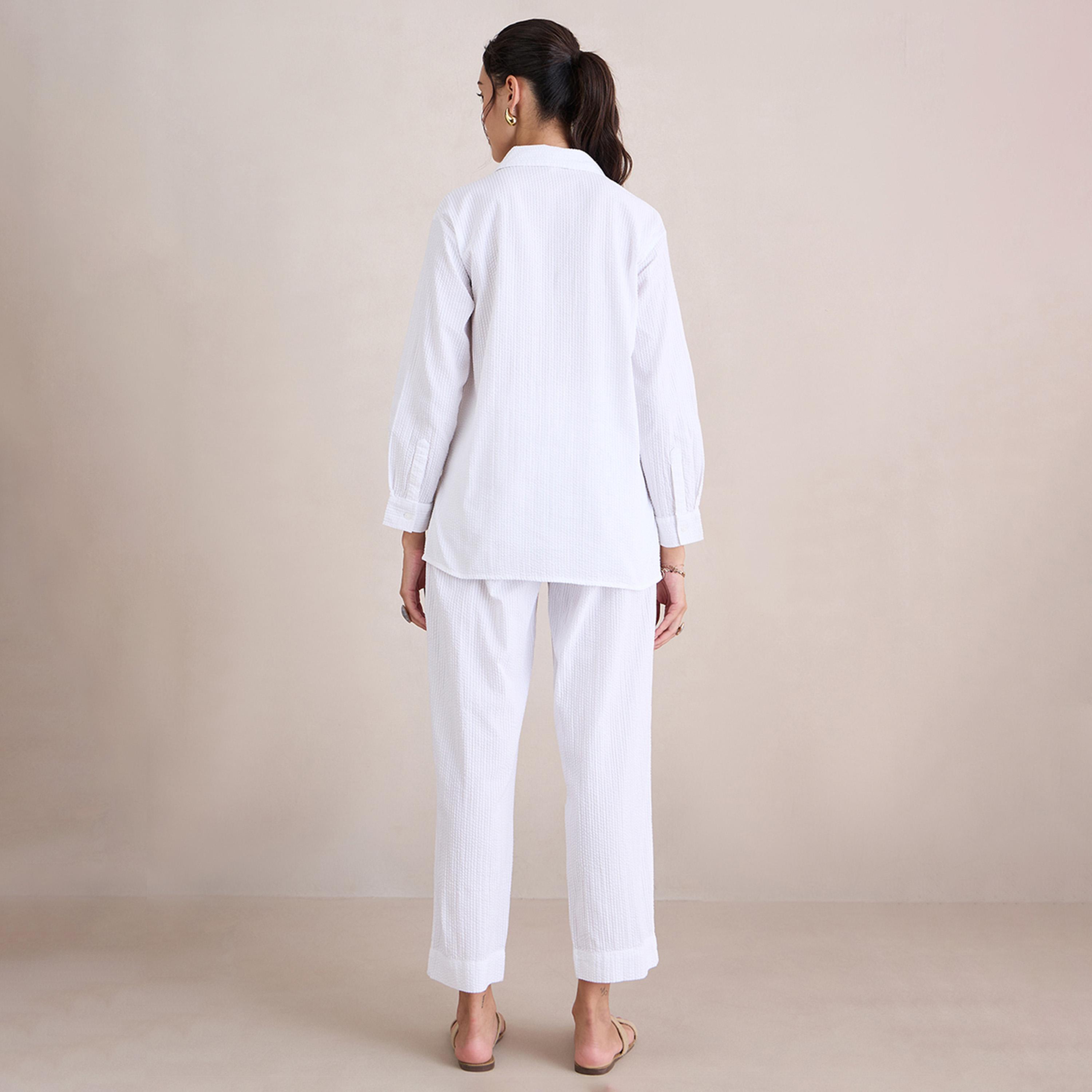 Femmella X Styli Seersucker Longline Shirt And Pants Co-Ords-women-clothing-coordsets-image-1