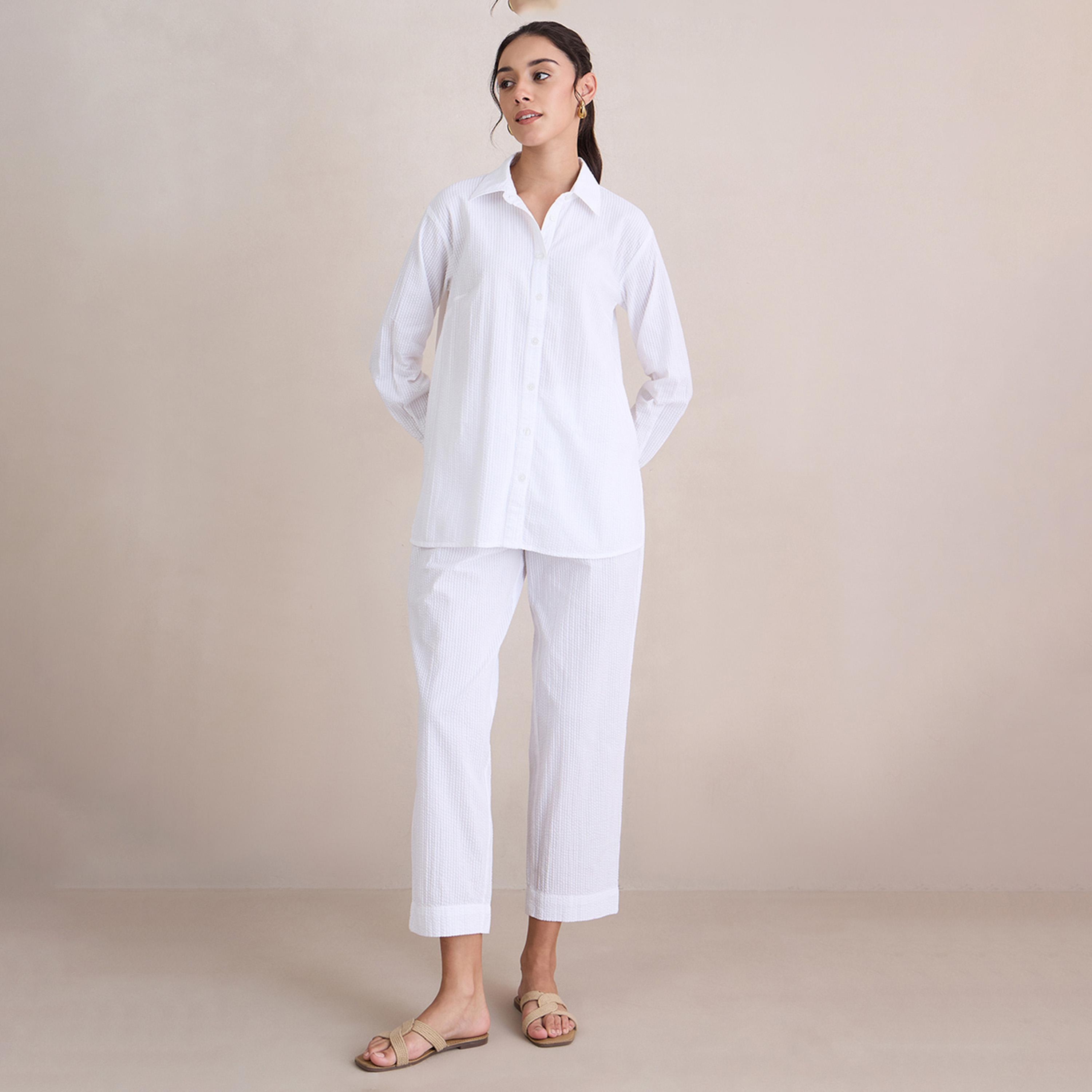Femmella X Styli Seersucker Longline Shirt And Pants Co-Ords-women-clothing-coordsets-image-3