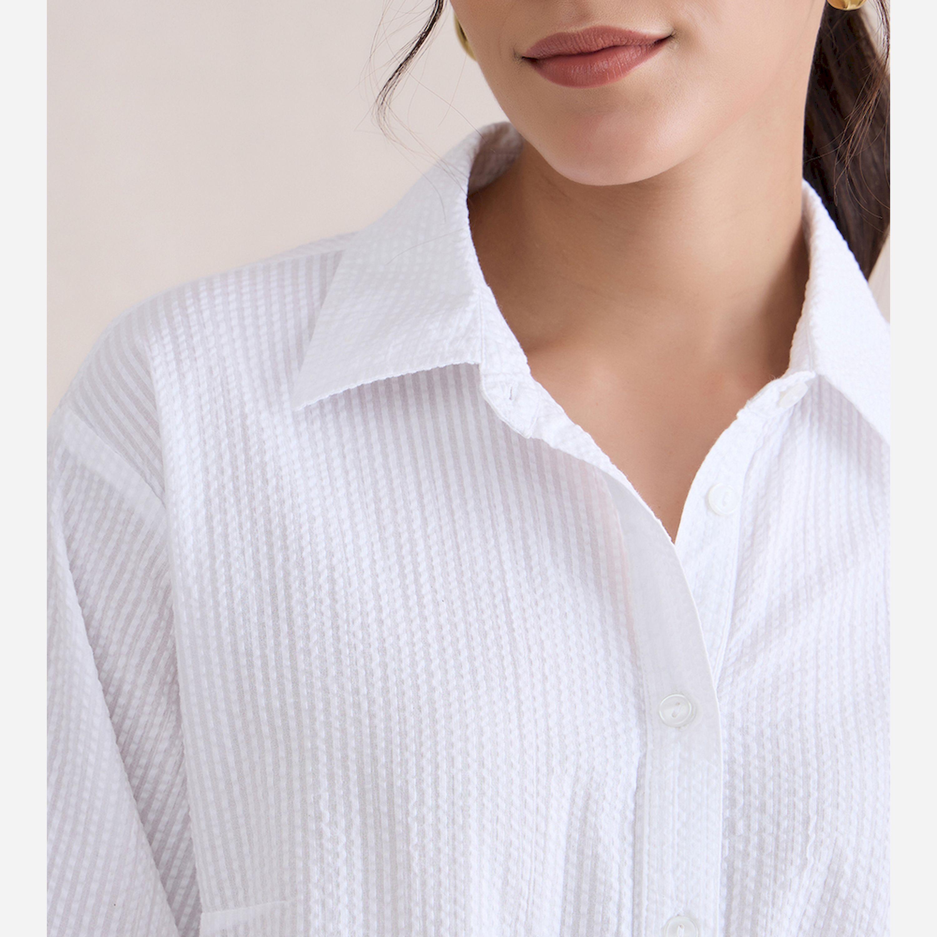 Femmella X Styli Seersucker Longline Shirt And Pants Co-Ords-women-clothing-coordsets-image-5