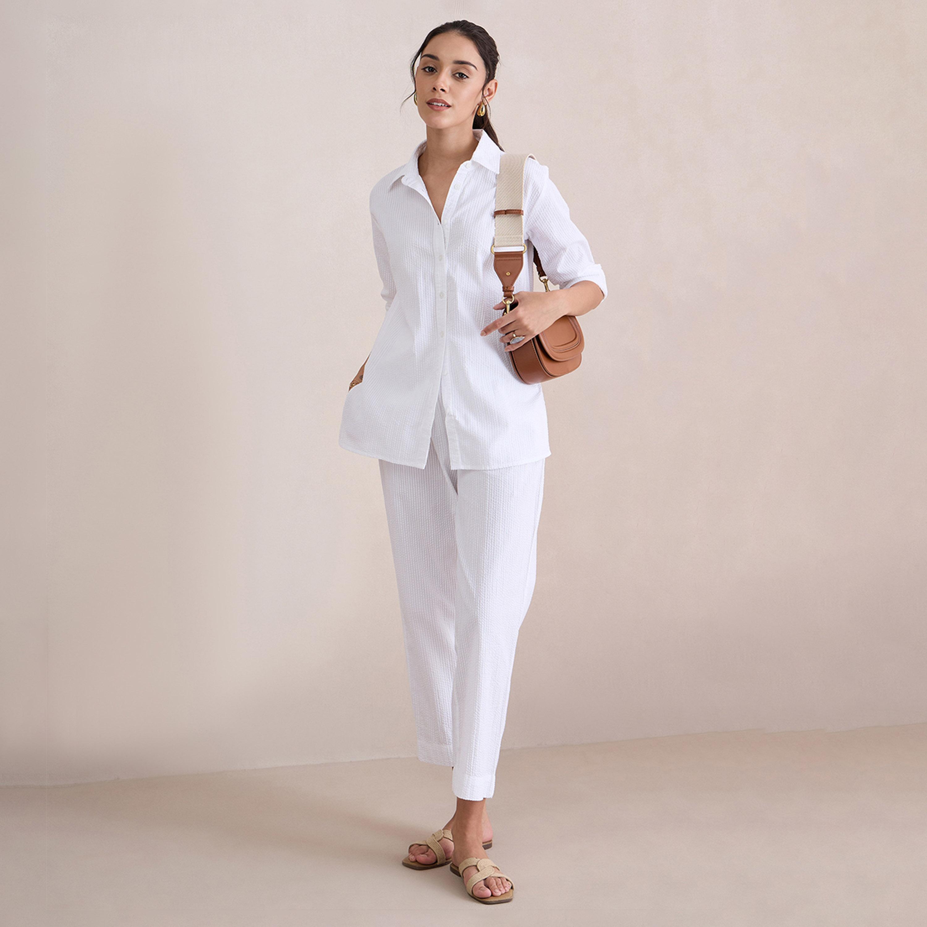 Femmella X Styli Seersucker Longline Shirt And Pants Co-Ords-women-clothing-coordsets-image-6