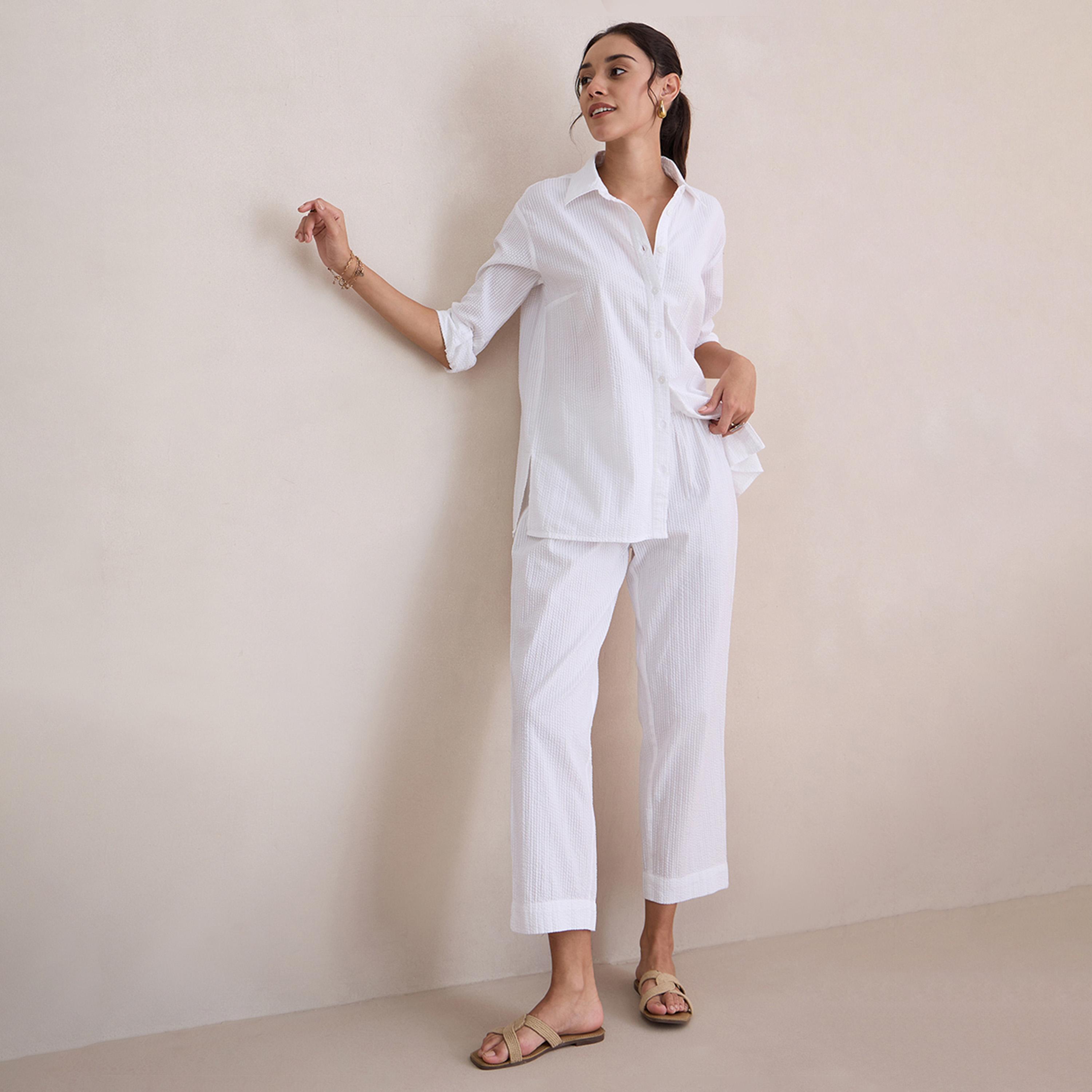 Femmella X Styli Seersucker Longline Shirt And Pants Co-Ords-women-clothing-coordsets-image-7