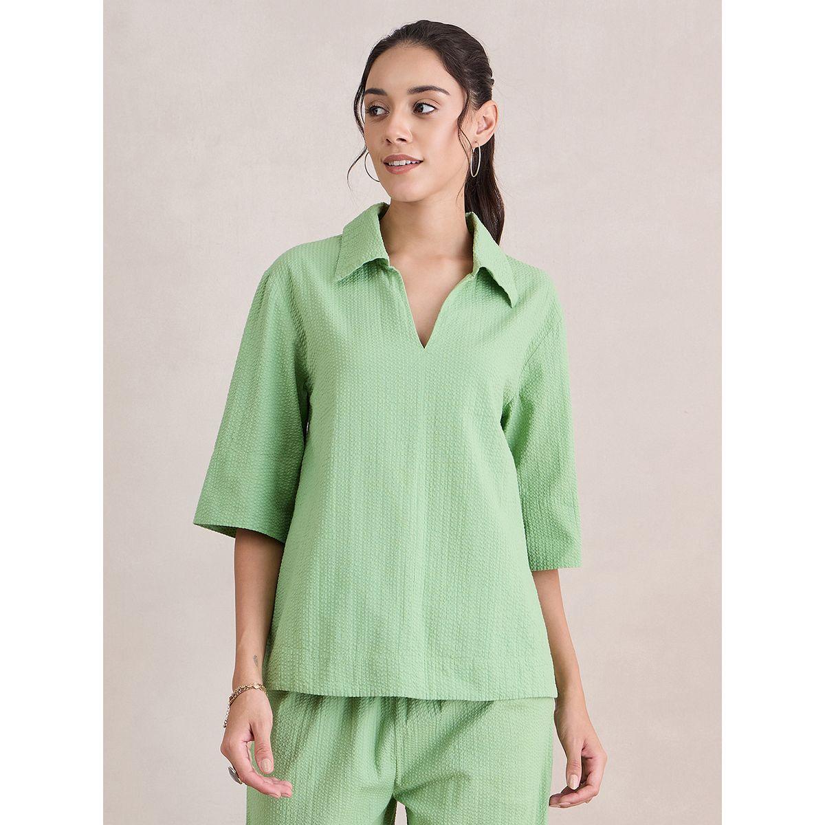 طقم منسق من بنطال وبلوزة بياقة سبريد فِميلا × ستايلي-women-clothing-coordsets-image-1