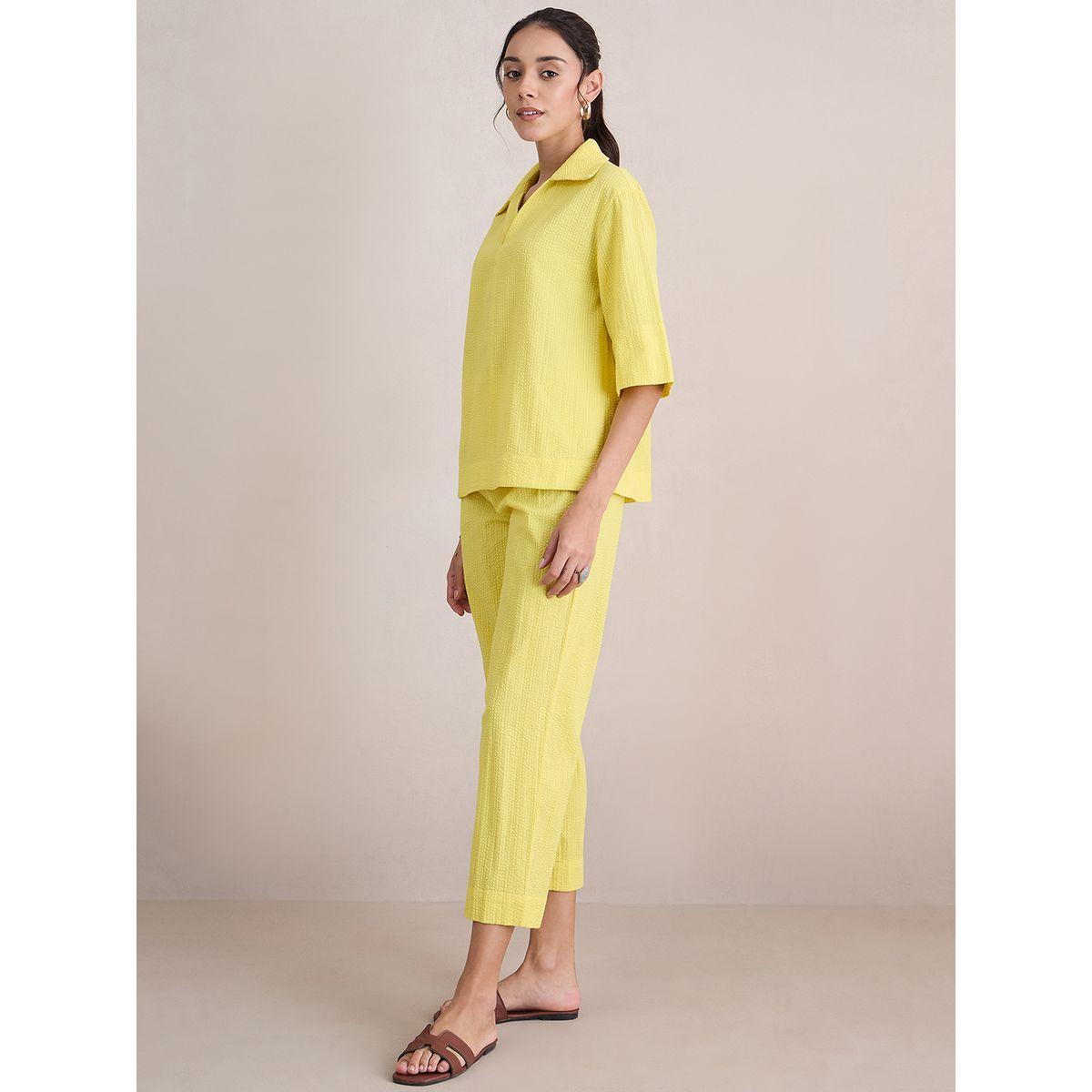 Femmella Seersucker Spread Collar Shirt and Pants Co-Ords-women-clothing-coordsets-image-4