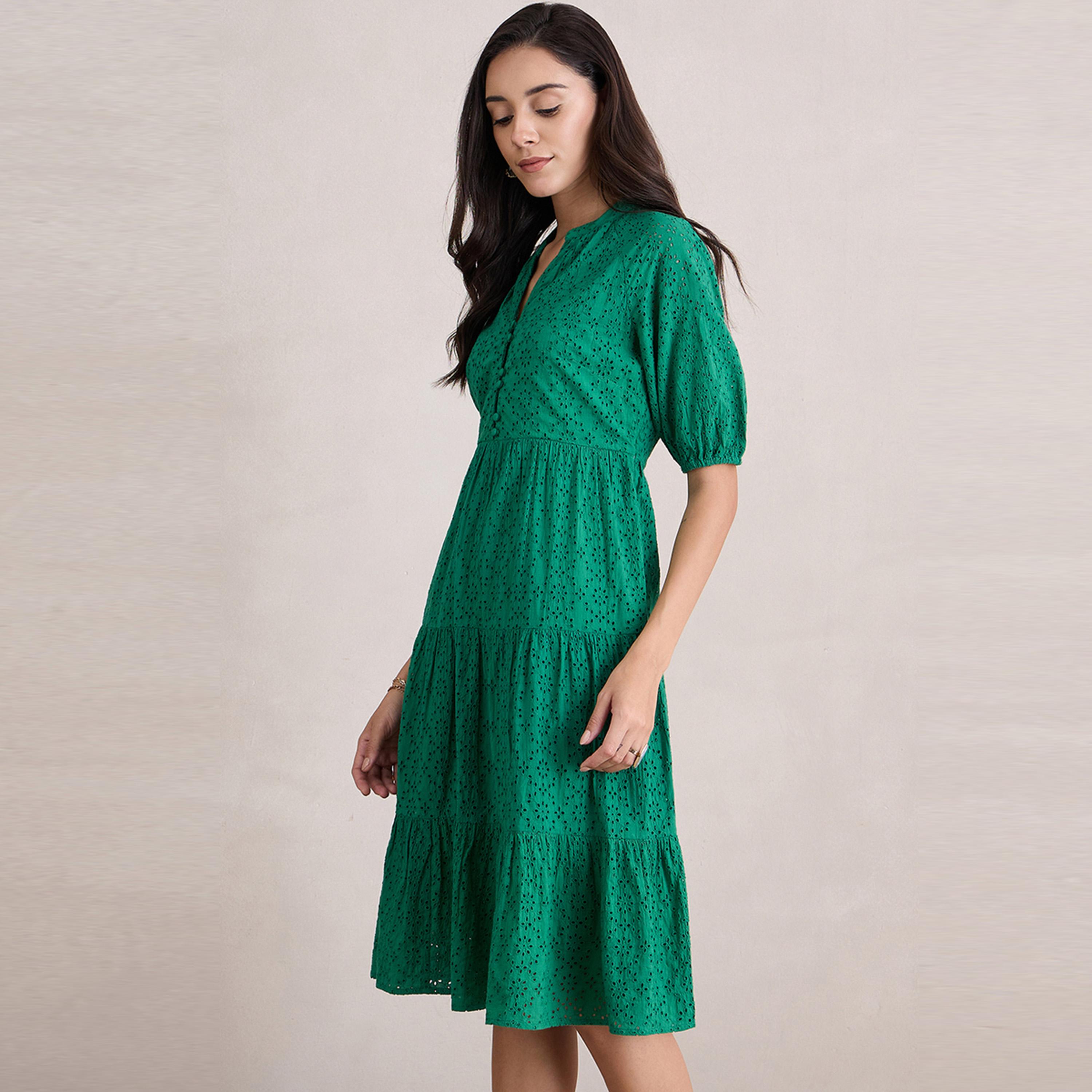 Femmella X Styli  Cotton Schiffli Button Loop Tiered Midi Dress-women-clothing-dresses-image-3