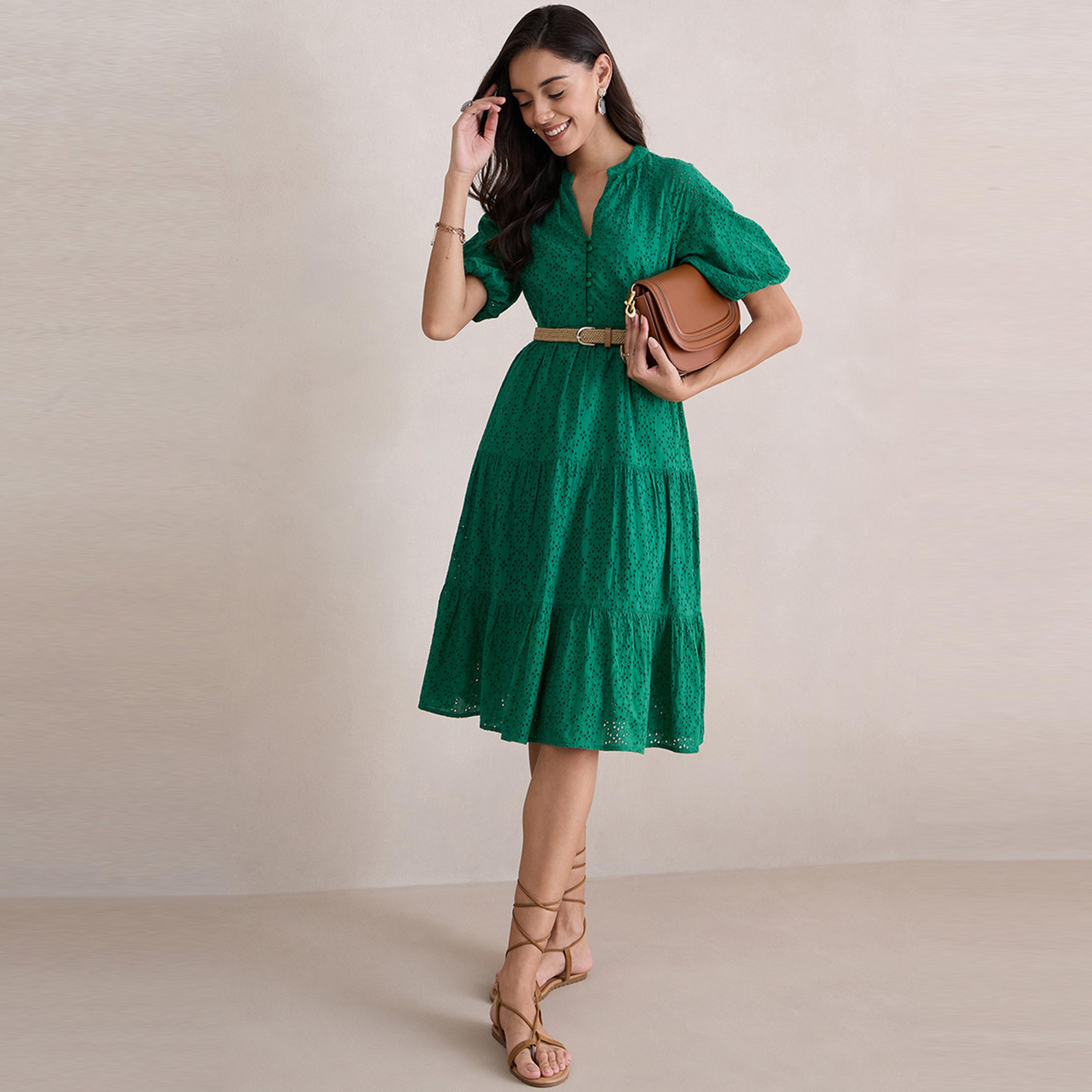 Femmella X Styli  Cotton Schiffli Button Loop Tiered Midi Dress-women-clothing-dresses-image-6