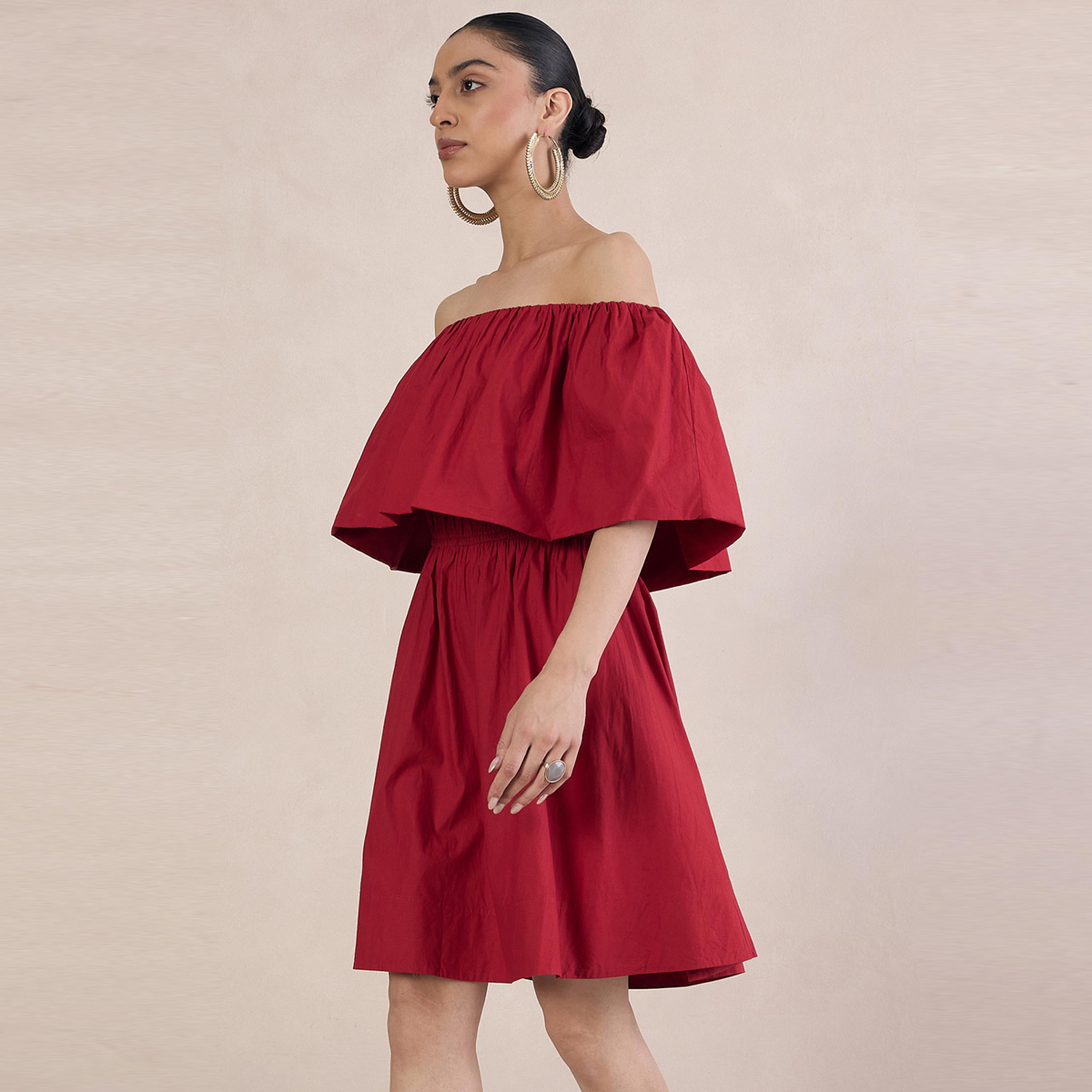 Femmella X Styli  Poplin Off Shoulder Neck A-Line Mini Dress-women-clothing-dresses-image-1