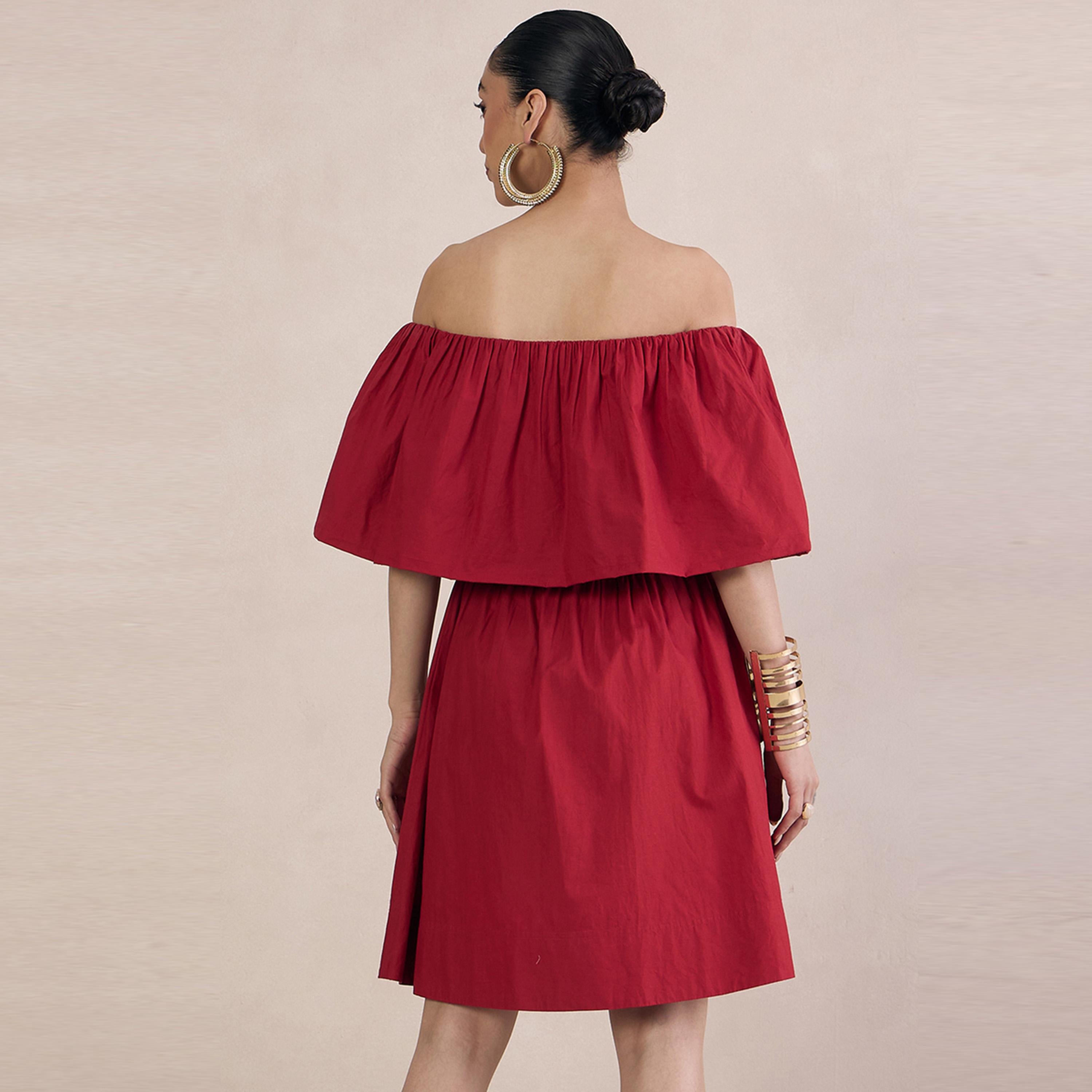 Femmella X Styli  Poplin Off Shoulder Neck A-Line Mini Dress-women-clothing-dresses-image-3