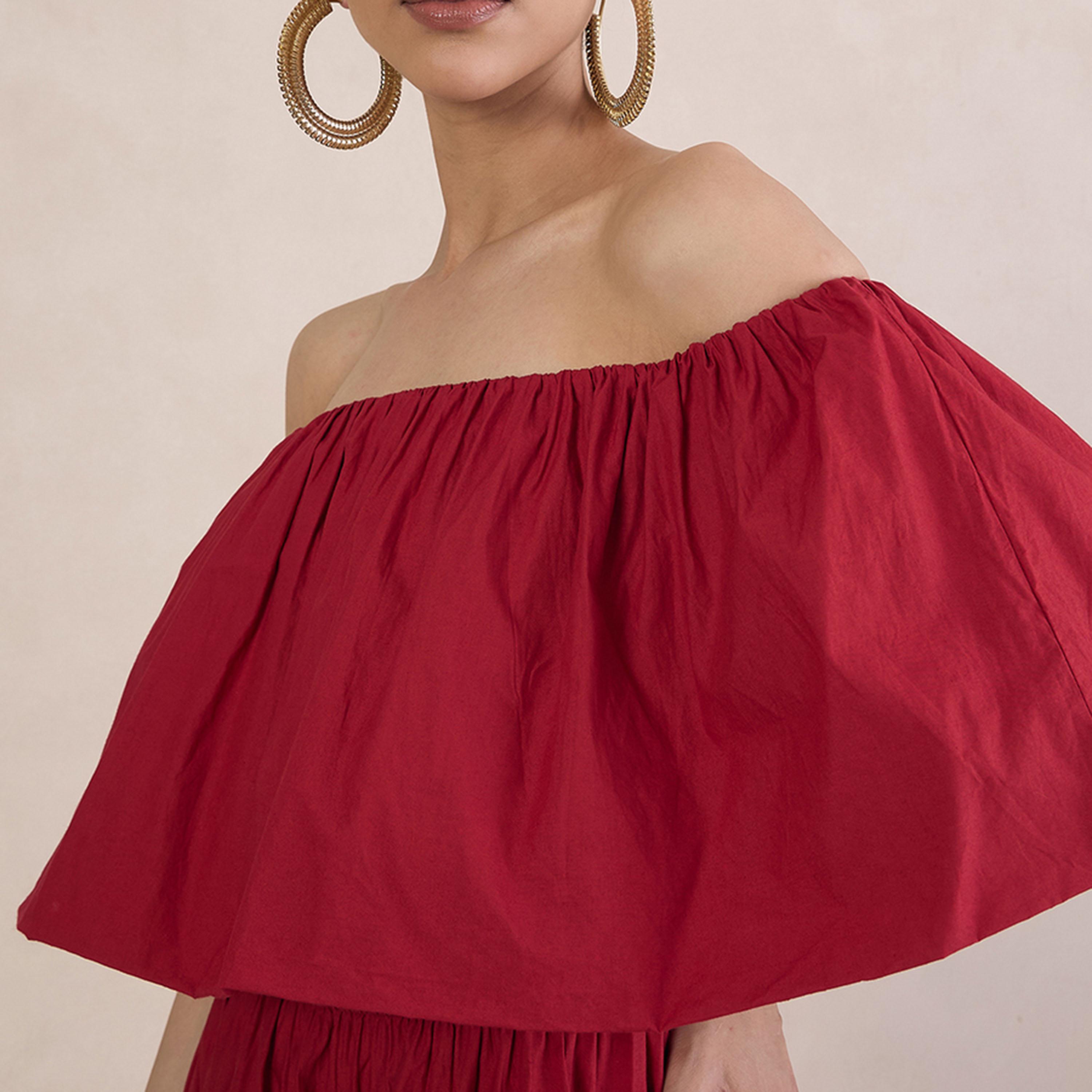 Femmella X Styli  Poplin Off Shoulder Neck A-Line Mini Dress-women-clothing-dresses-image-4