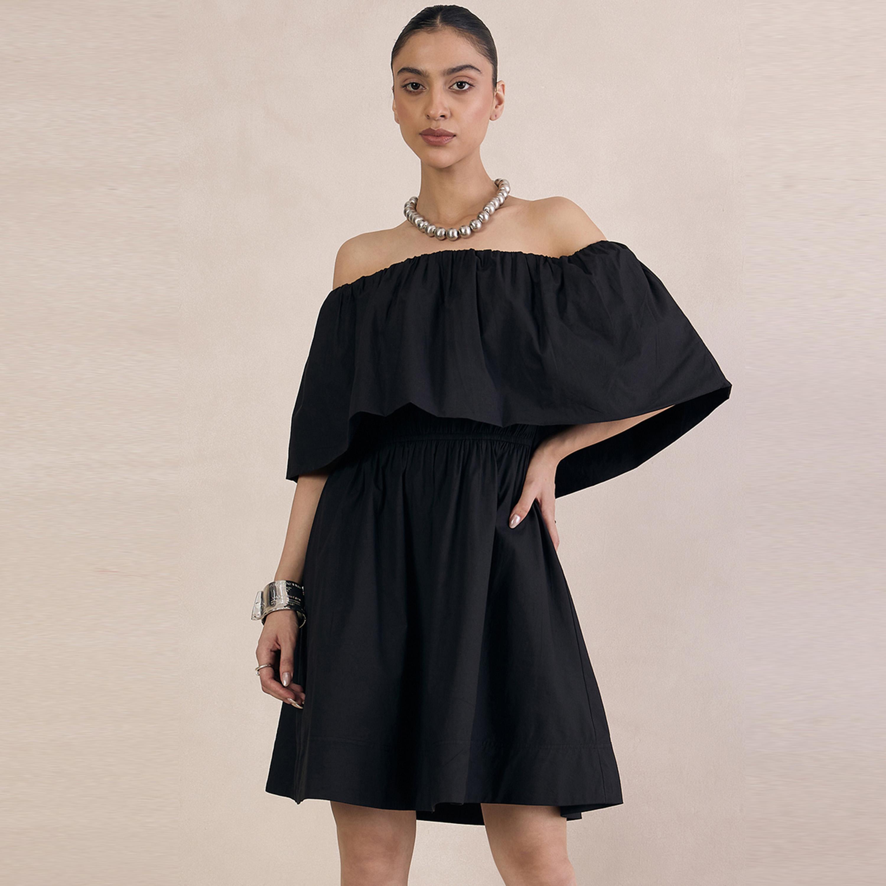 فستان قصير بوبلين بأكتاف مكشوفة فِميلا × ستايلي-women-clothing-dresses-image-1