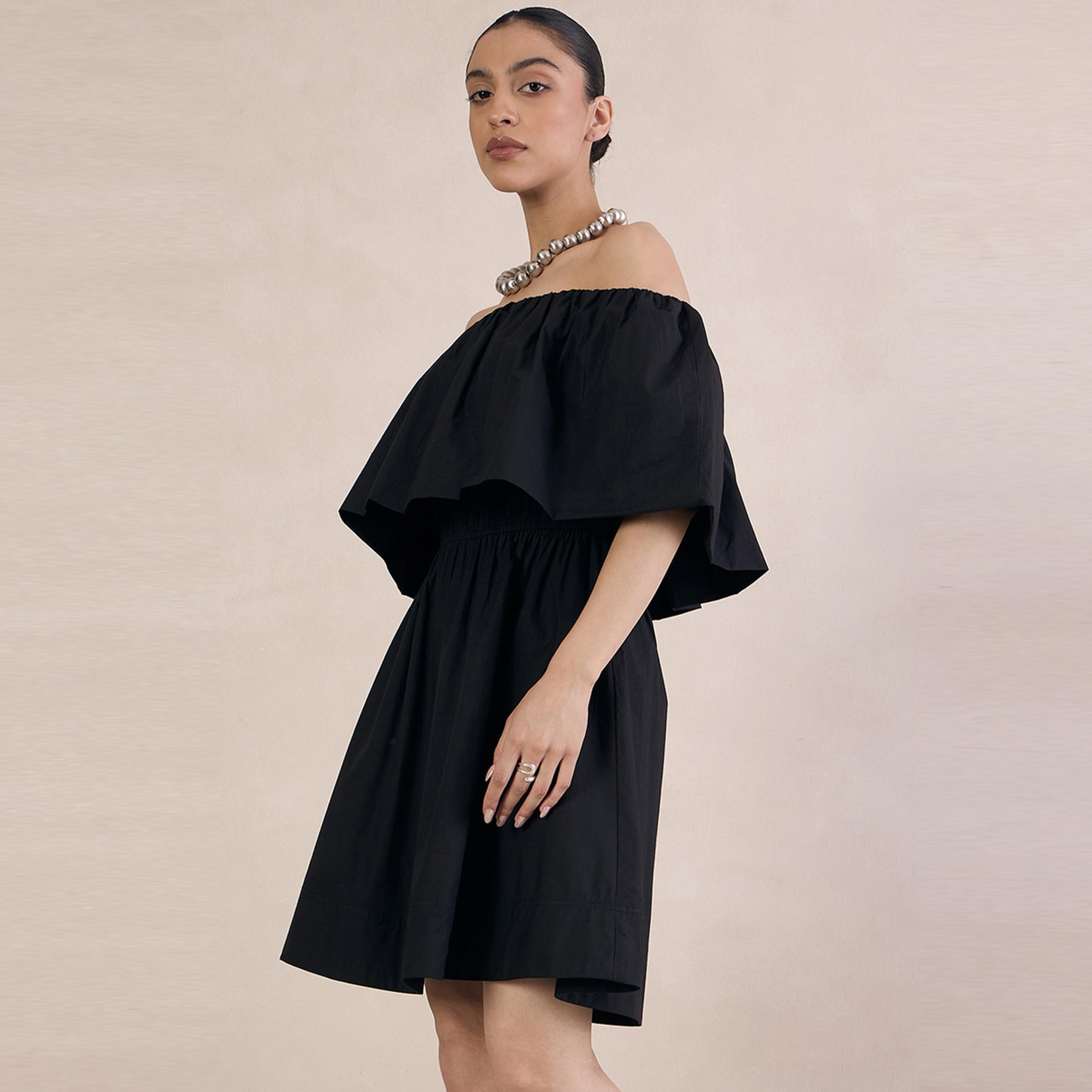 Femmella X Styli  Poplin Off Shoulder Neck A-Line Mini Dress-women-clothing-dresses-image-2
