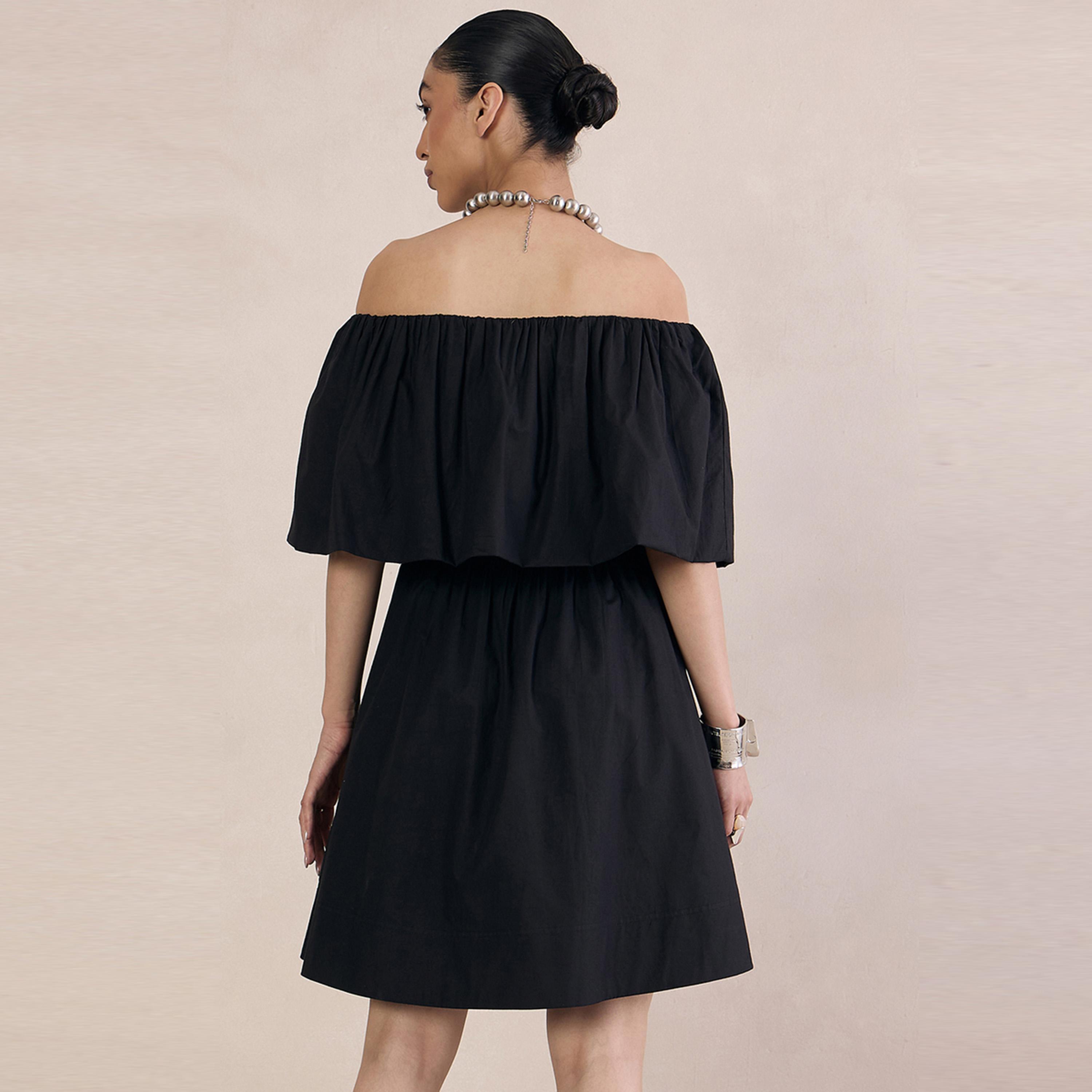 Femmella X Styli  Poplin Off Shoulder Neck A-Line Mini Dress-women-clothing-dresses-image-3