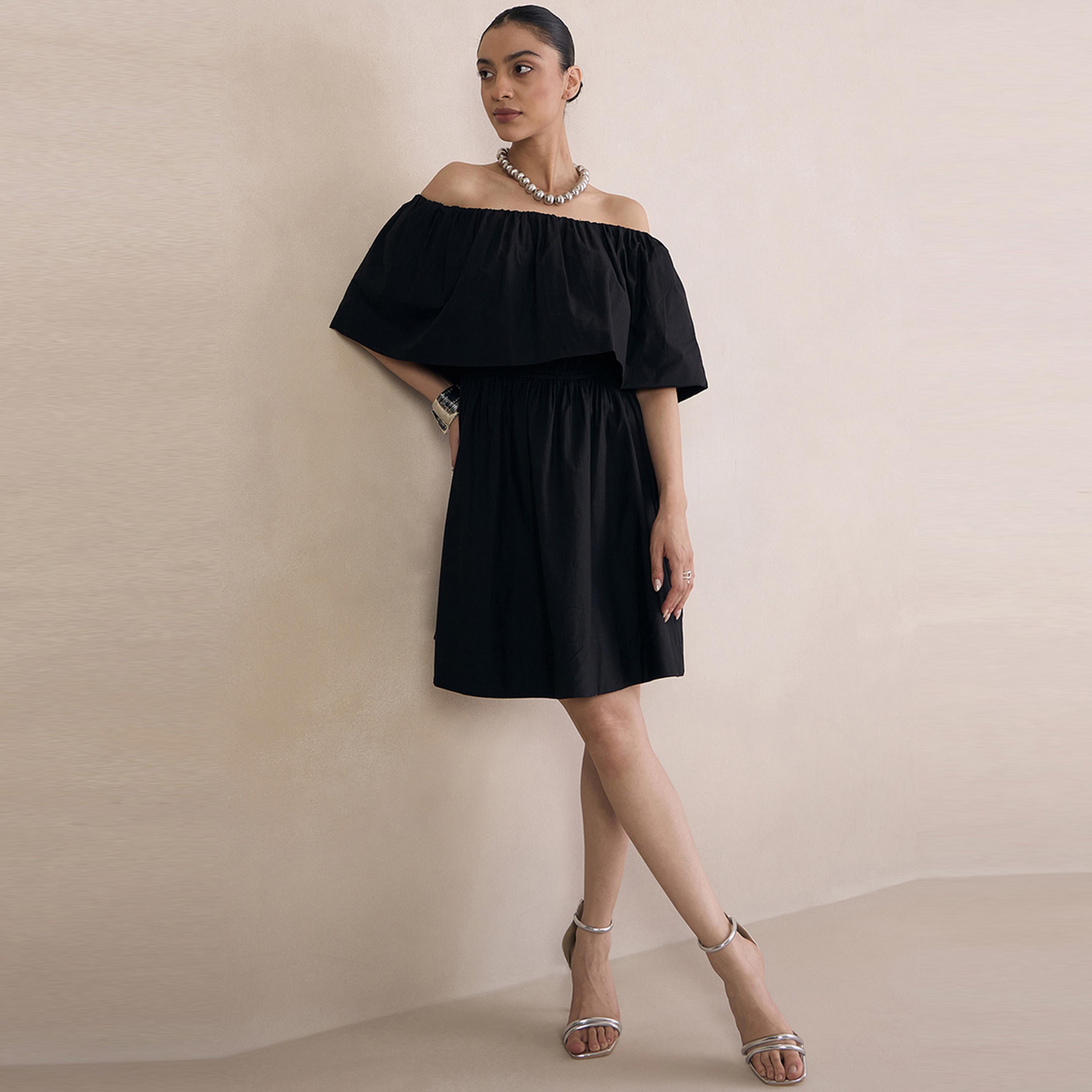 فستان قصير بوبلين بأكتاف مكشوفة فِميلا × ستايلي-women-clothing-dresses-image-5