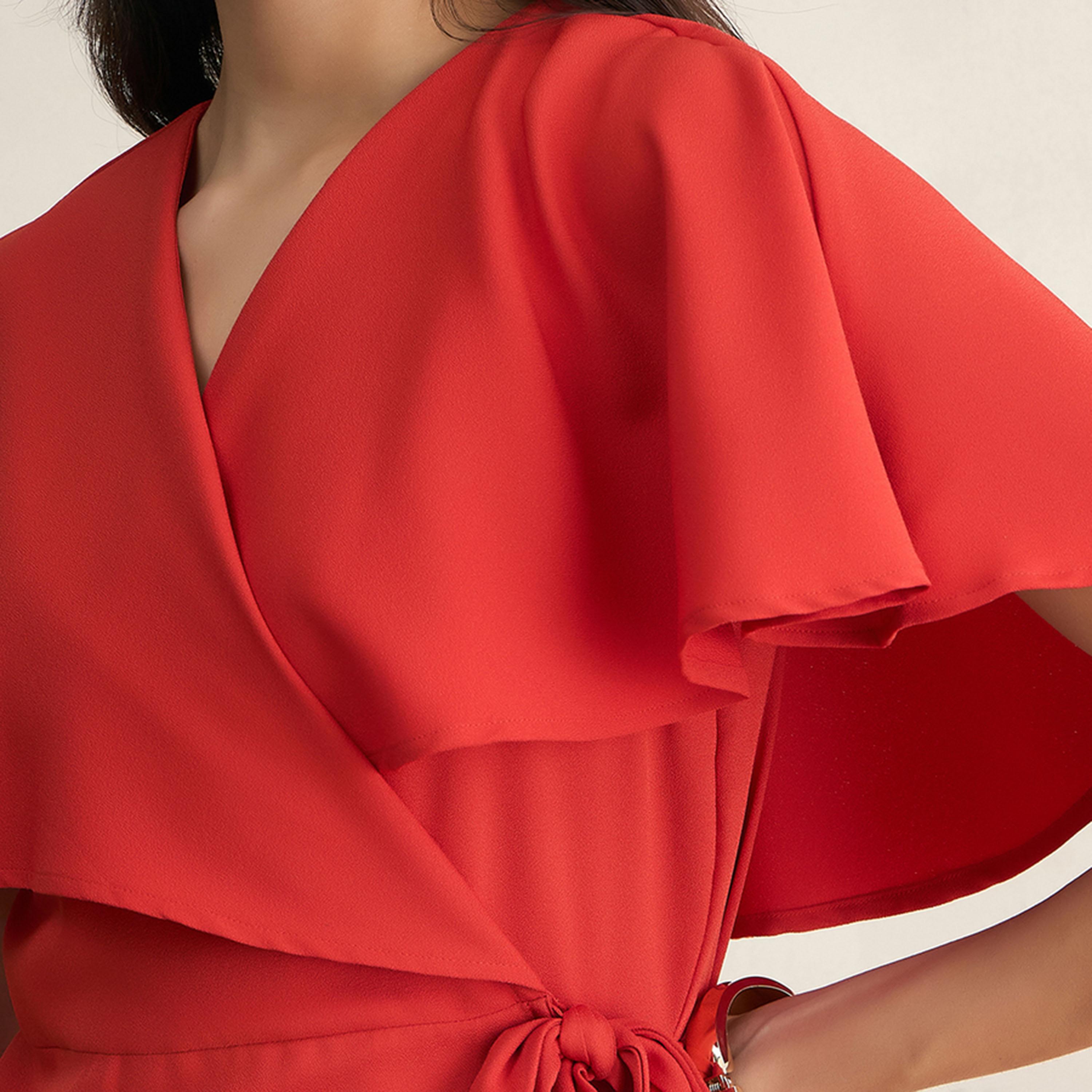 Femmella X Styli  Cape Style Sleeve Wrap Maxi Dress with Tie-Waist-women-clothing-dresses-image-3