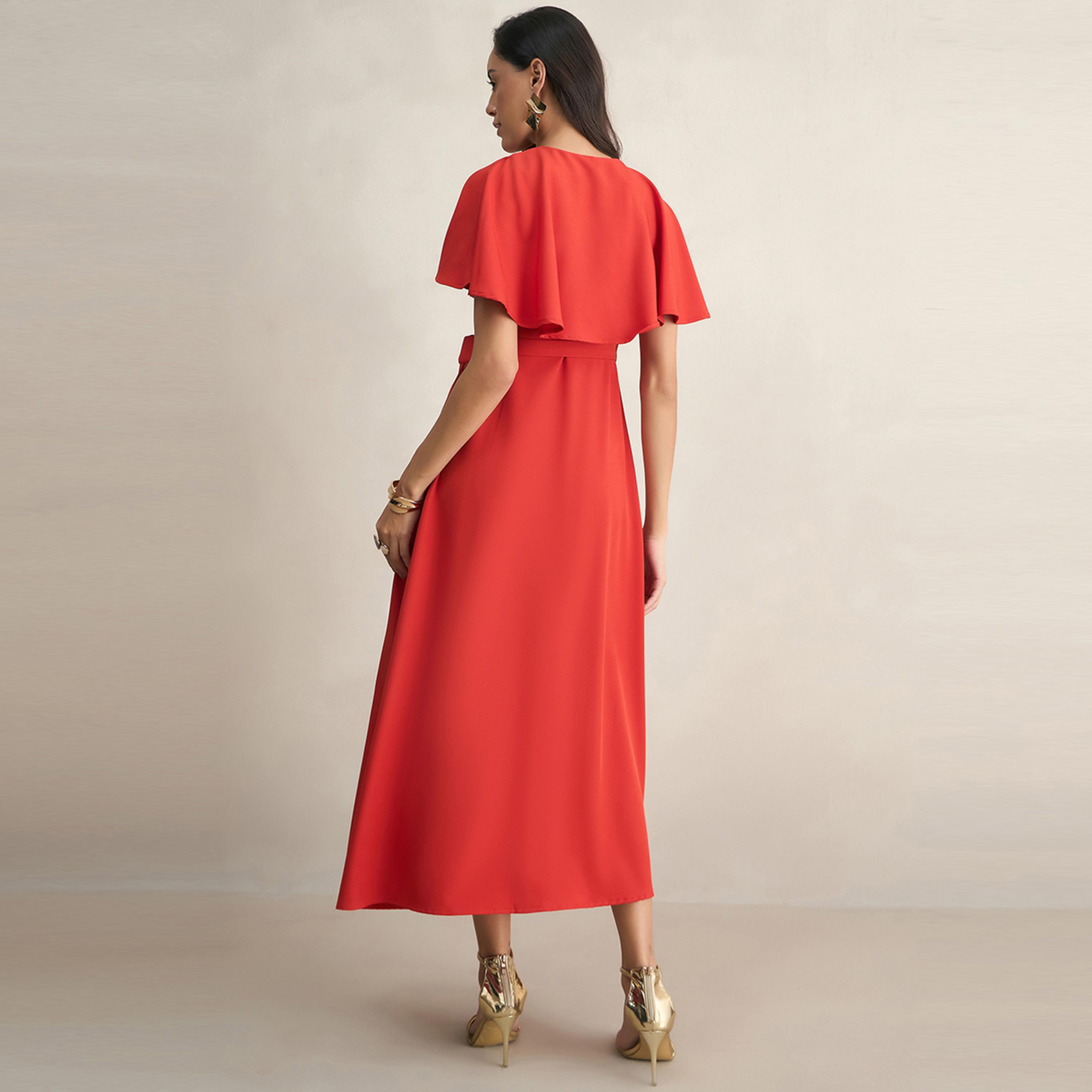 Femmella X Styli  Cape Style Sleeve Wrap Maxi Dress with Tie-Waist-women-clothing-dresses-image-7