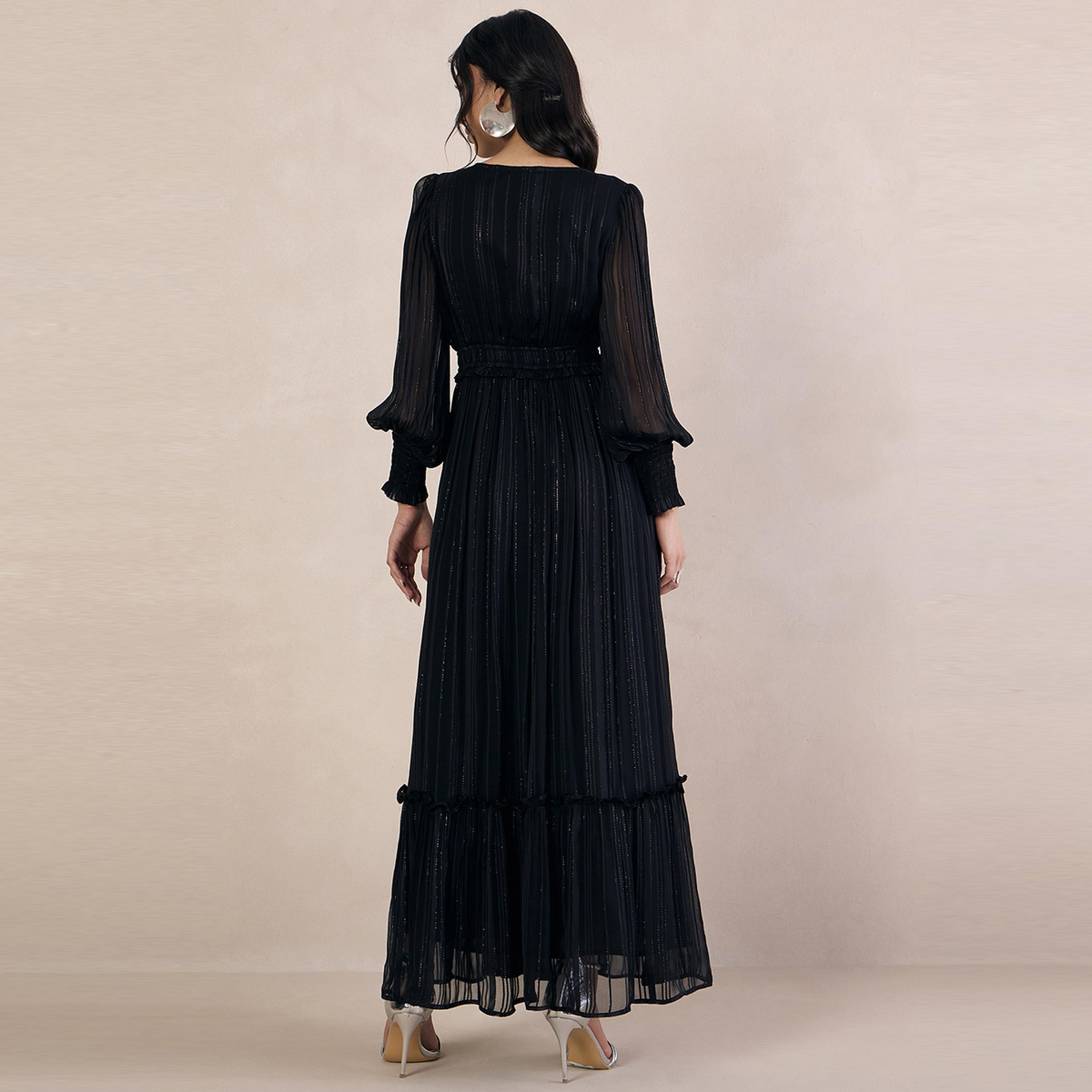 Femmella X Styli  Lurex Tiered Maxi Dress with Volume Sleeves-women-clothing-dresses-image-3
