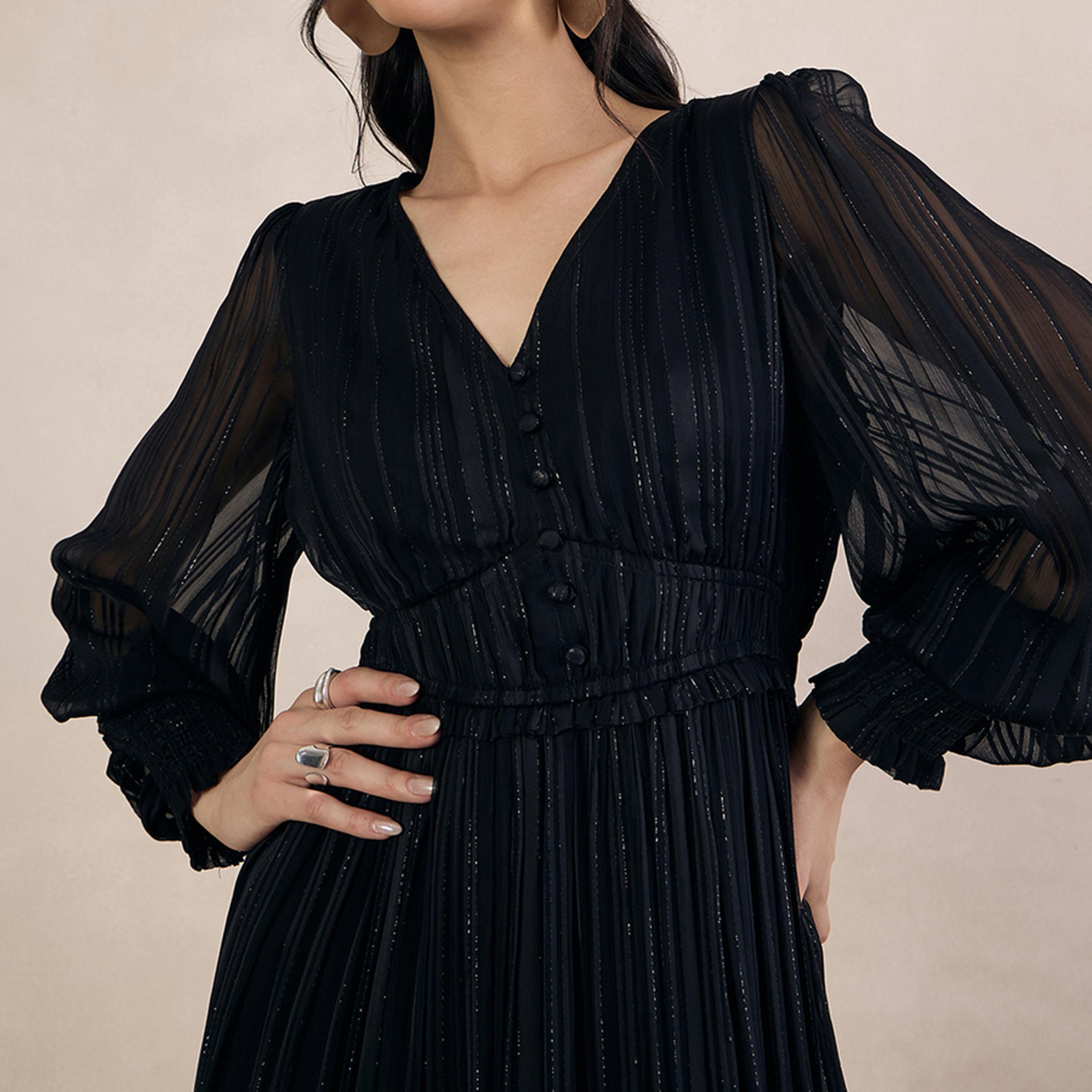 Femmella X Styli  Lurex Tiered Maxi Dress with Volume Sleeves-women-clothing-dresses-image-4
