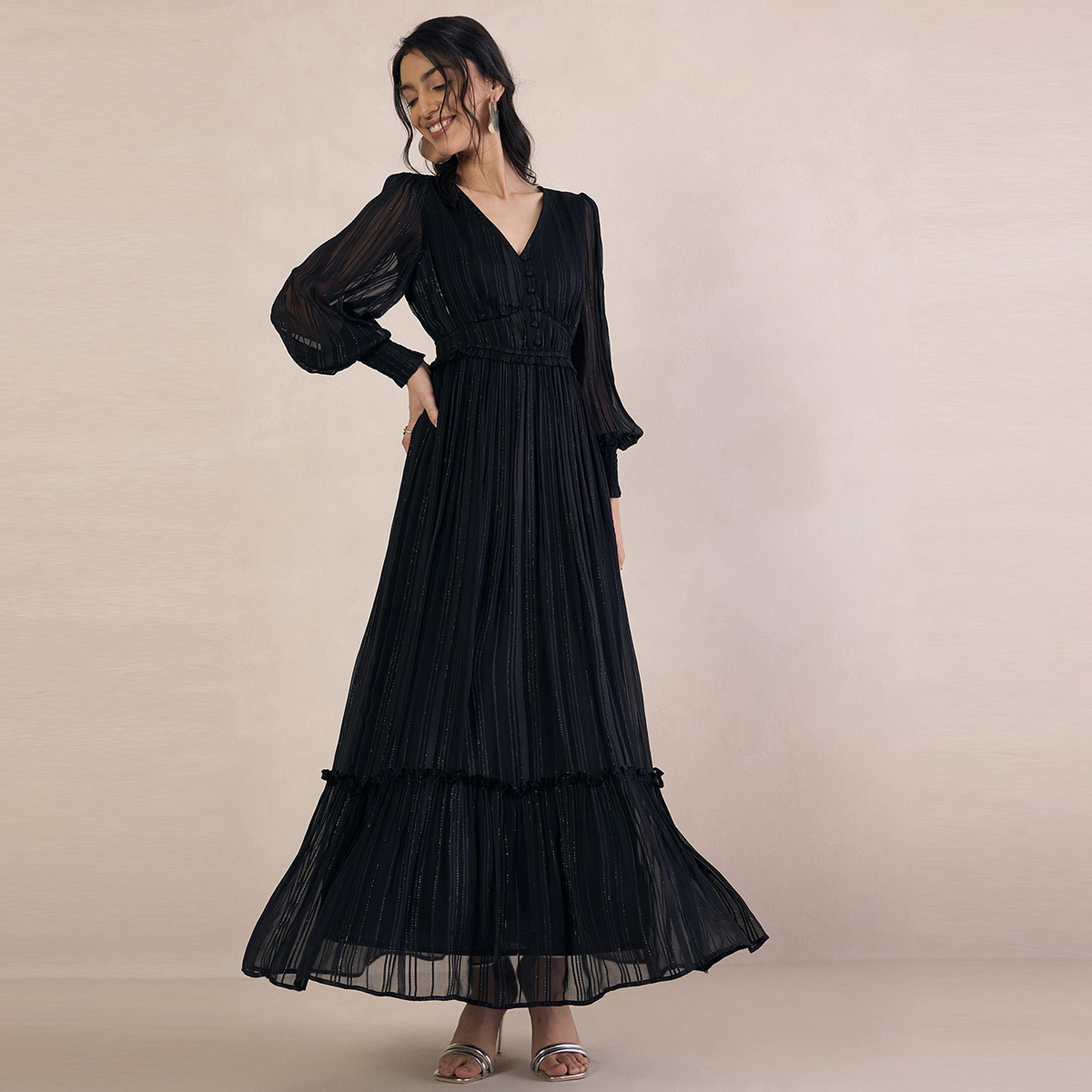 Femmella X Styli  Lurex Tiered Maxi Dress with Volume Sleeves-women-clothing-dresses-image-5