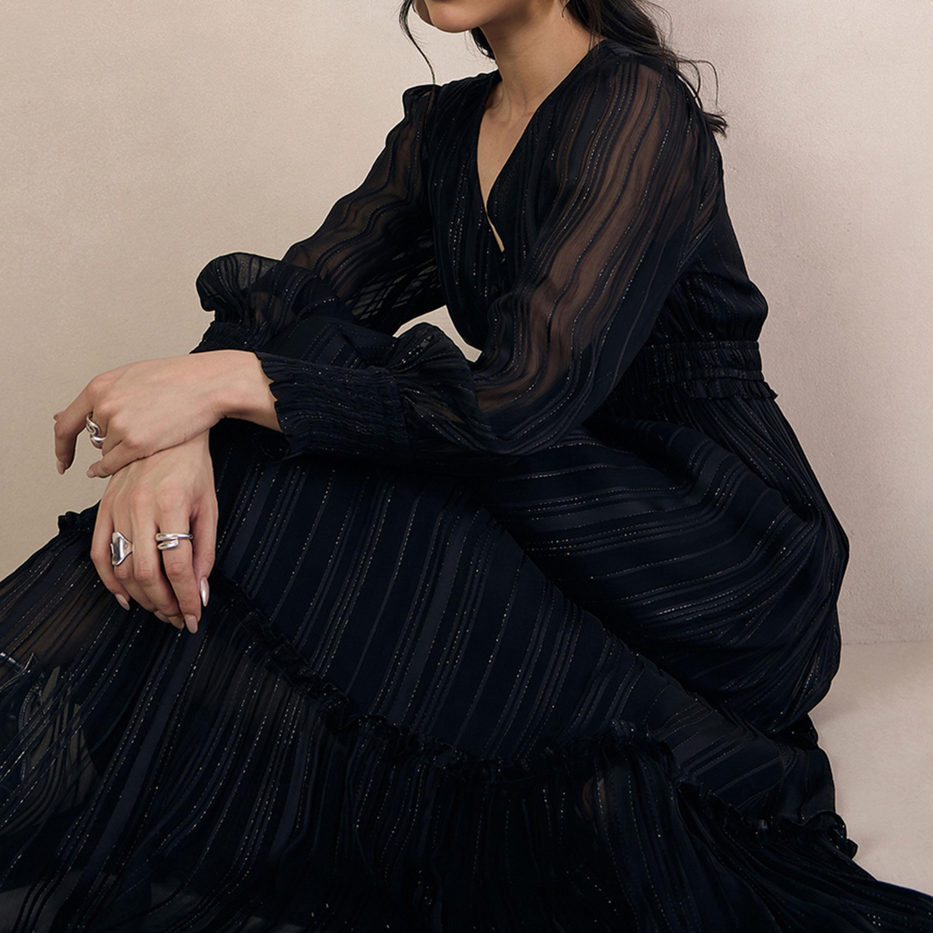 Femmella X Styli  Lurex Tiered Maxi Dress with Volume Sleeves-women-clothing-dresses-image-6