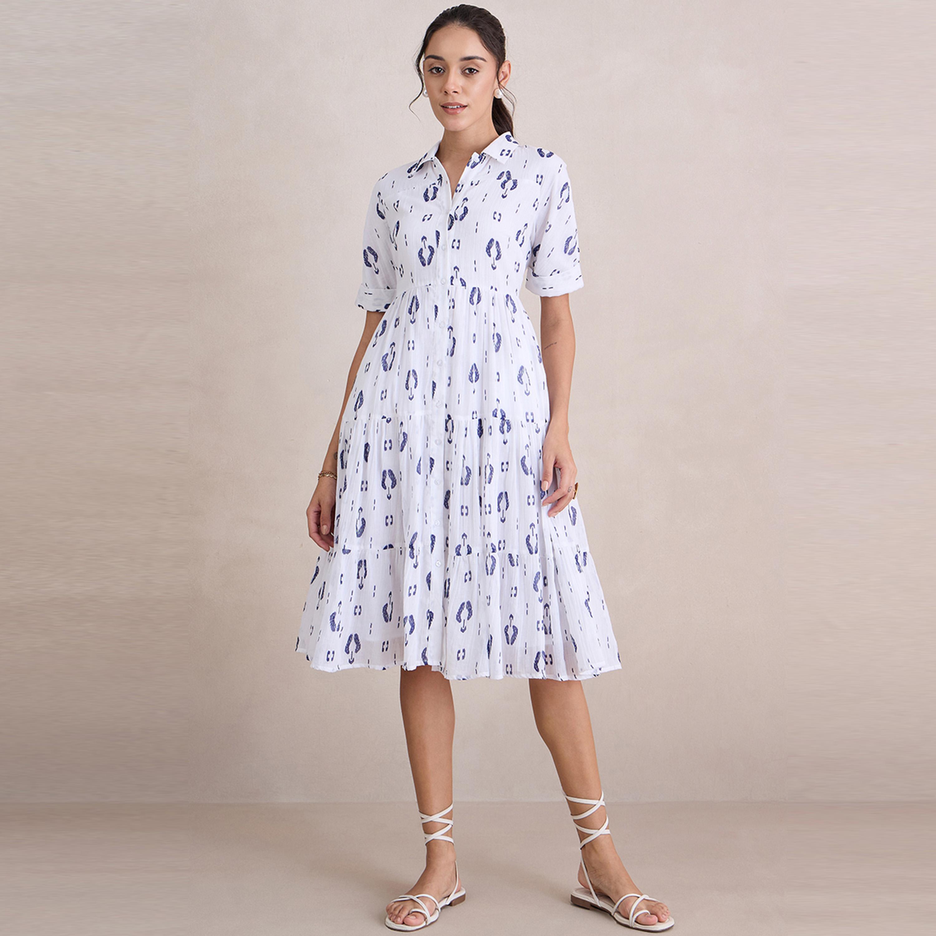 Femmella X Styli  Printed Shirt Midi Dress with Buttons-women-clothing-dresses-image-1