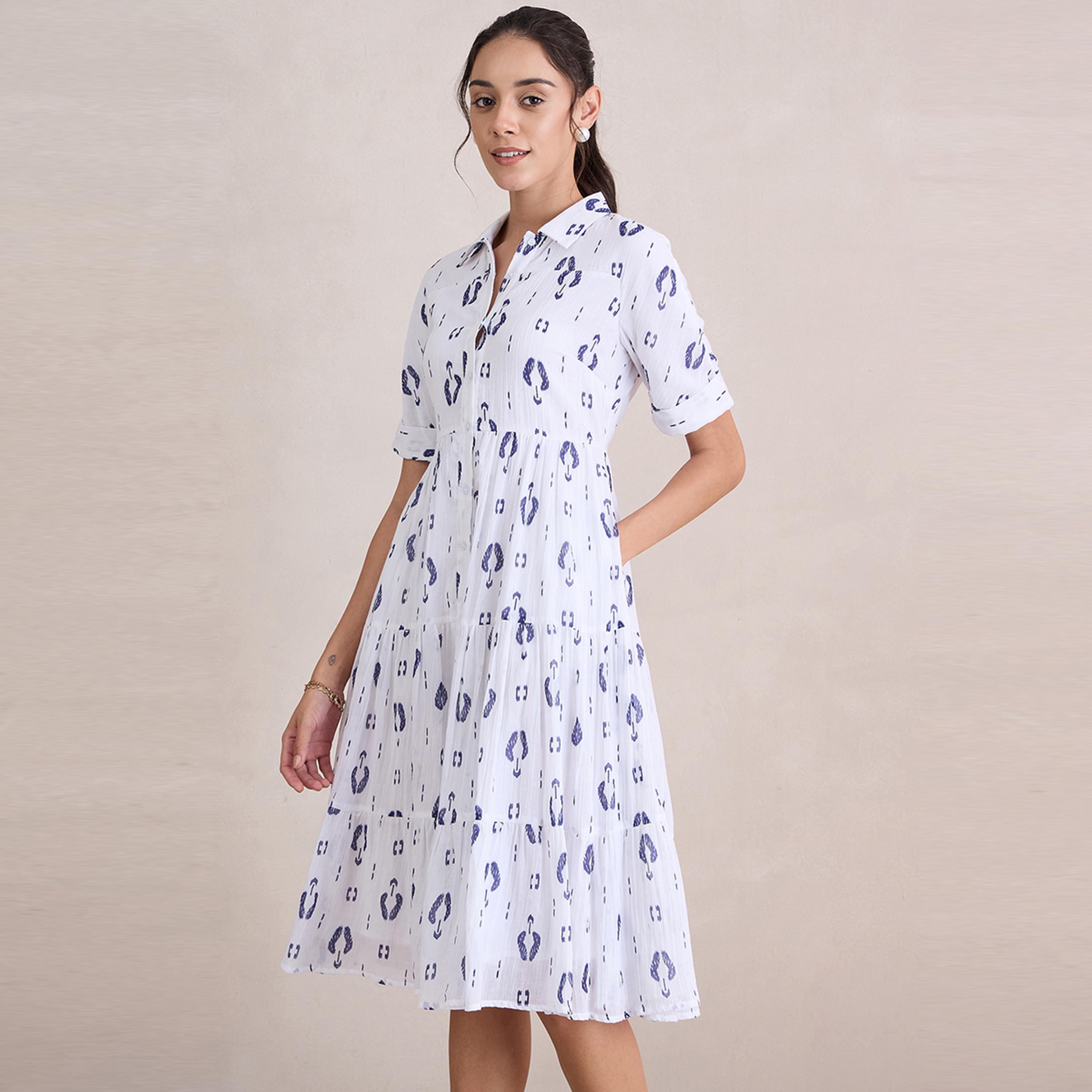 Femmella X Styli  Printed Shirt Midi Dress with Buttons-women-clothing-dresses-image-2