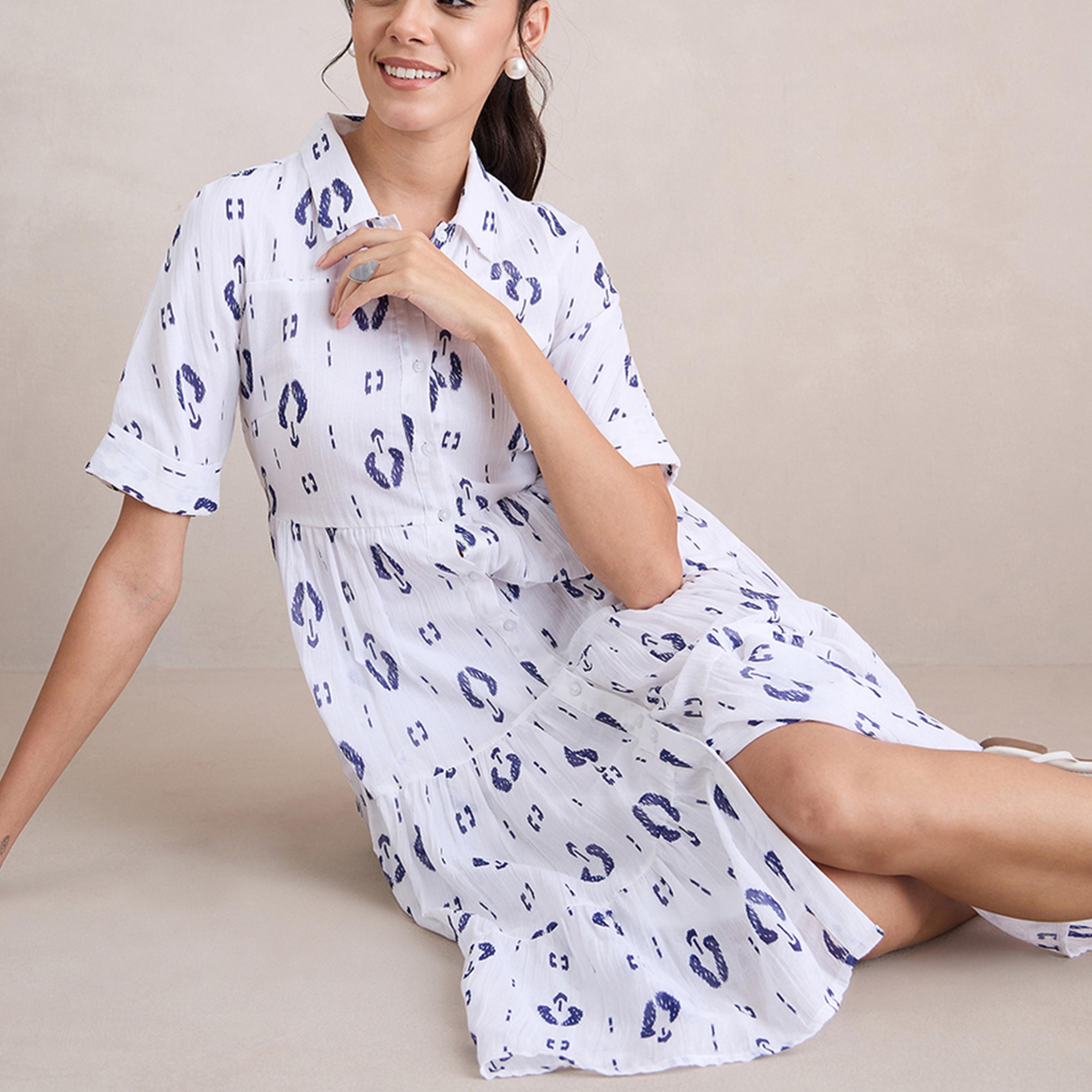 Femmella X Styli  Printed Shirt Midi Dress with Buttons-women-clothing-dresses-image-5