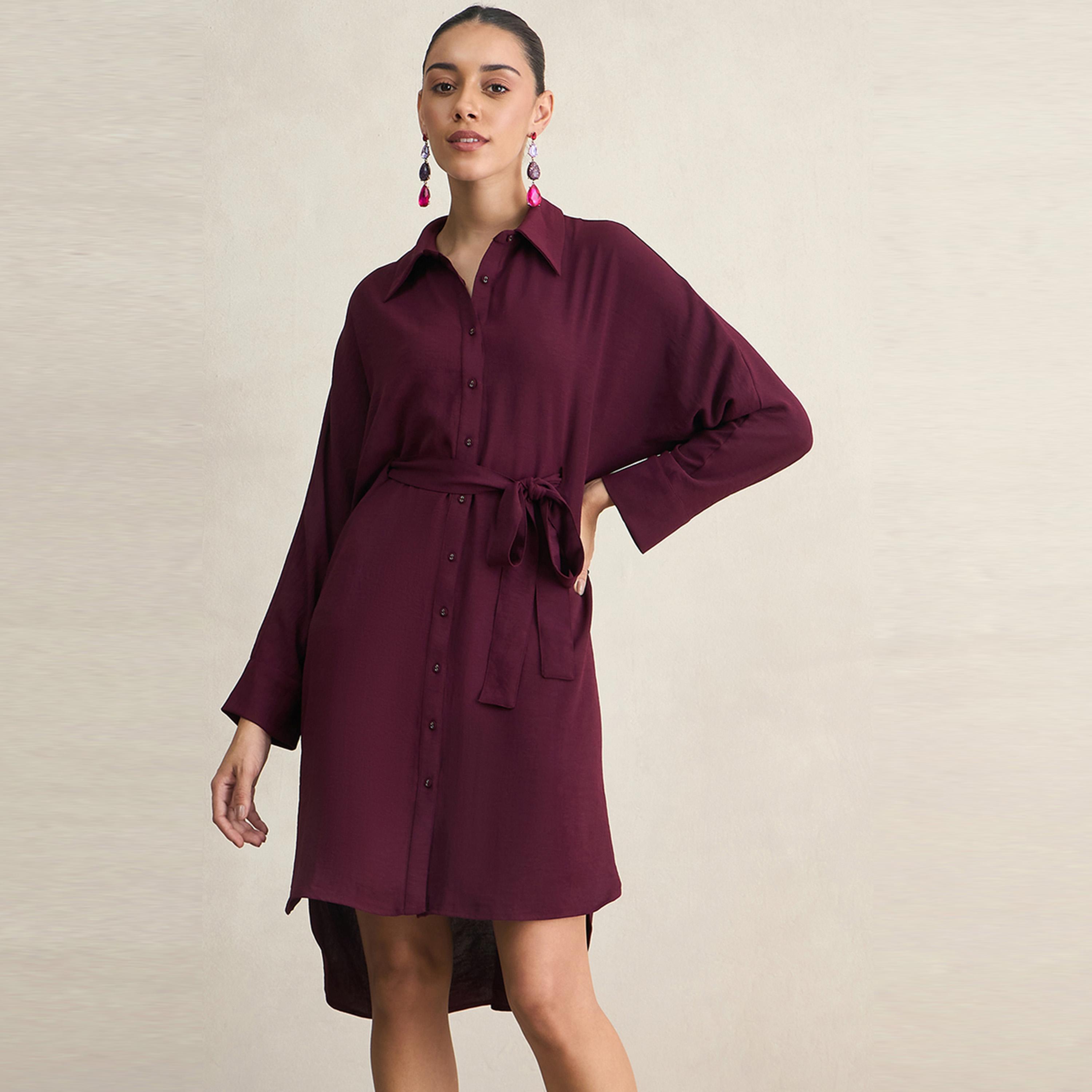 Femmella X Styli  Solid Shirt Midi Dress with High Low Hem-women-clothing-dresses-image-1