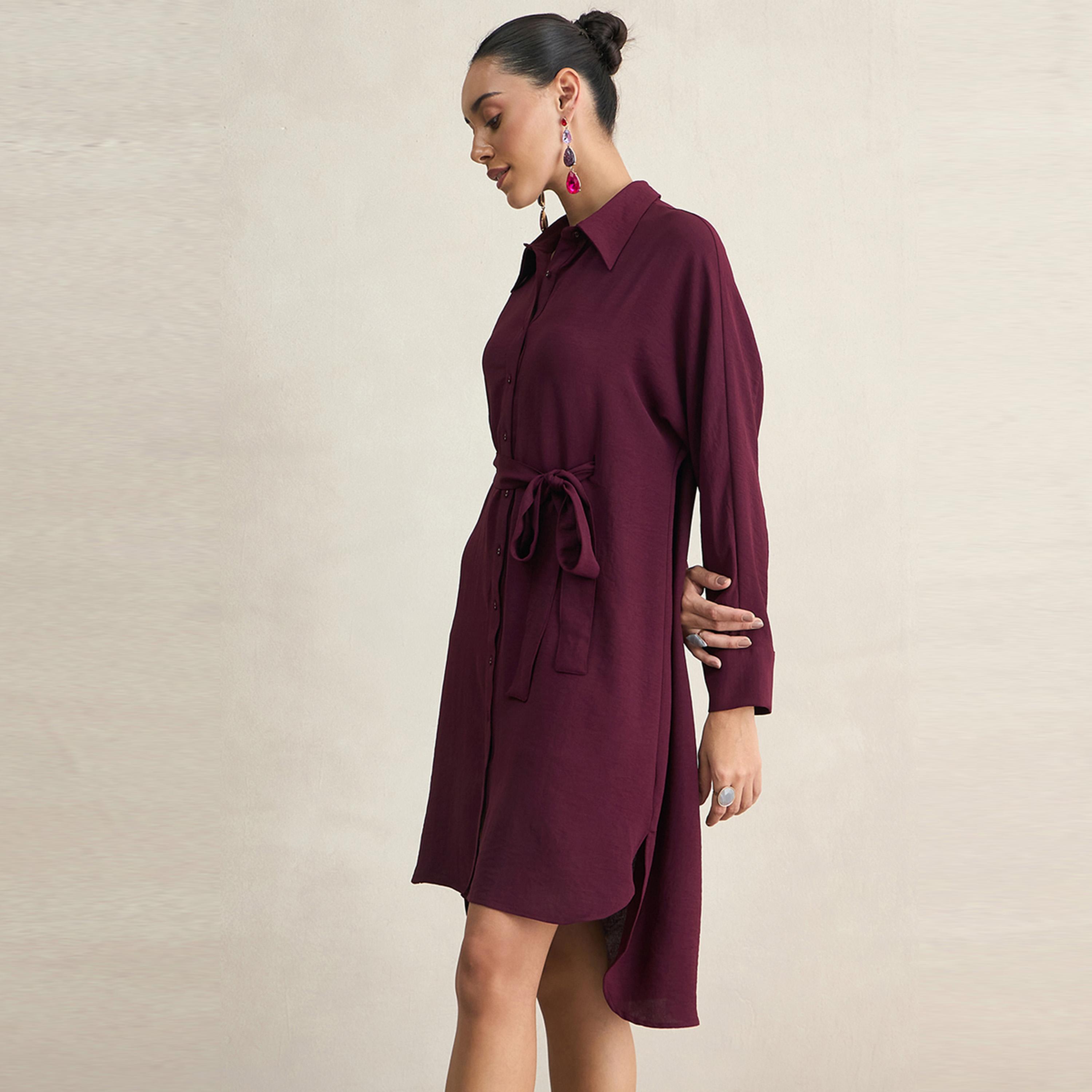 Femmella X Styli  Solid Shirt Midi Dress with High Low Hem-women-clothing-dresses-image-2