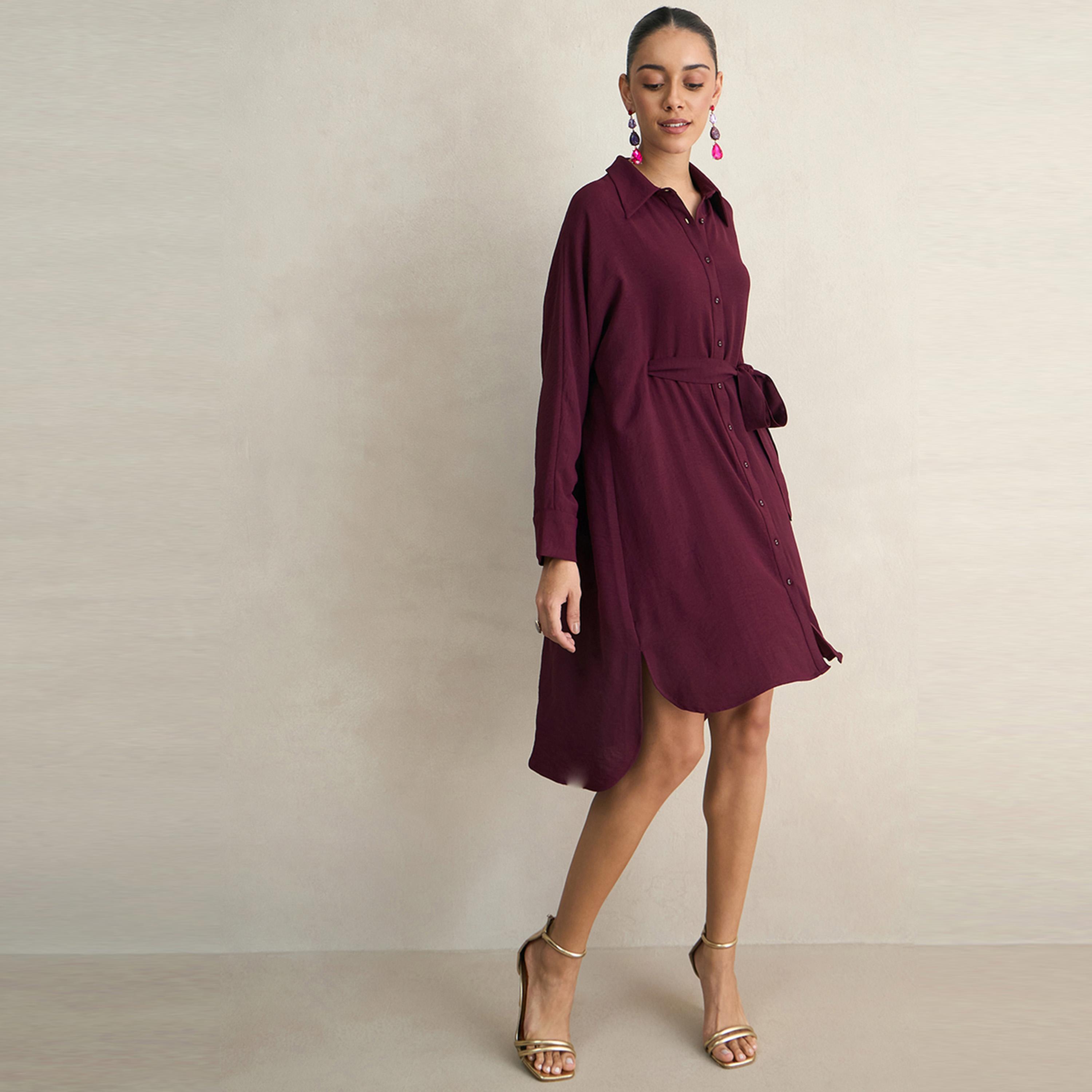 Femmella X Styli  Solid Shirt Midi Dress with High Low Hem-women-clothing-dresses-image-6