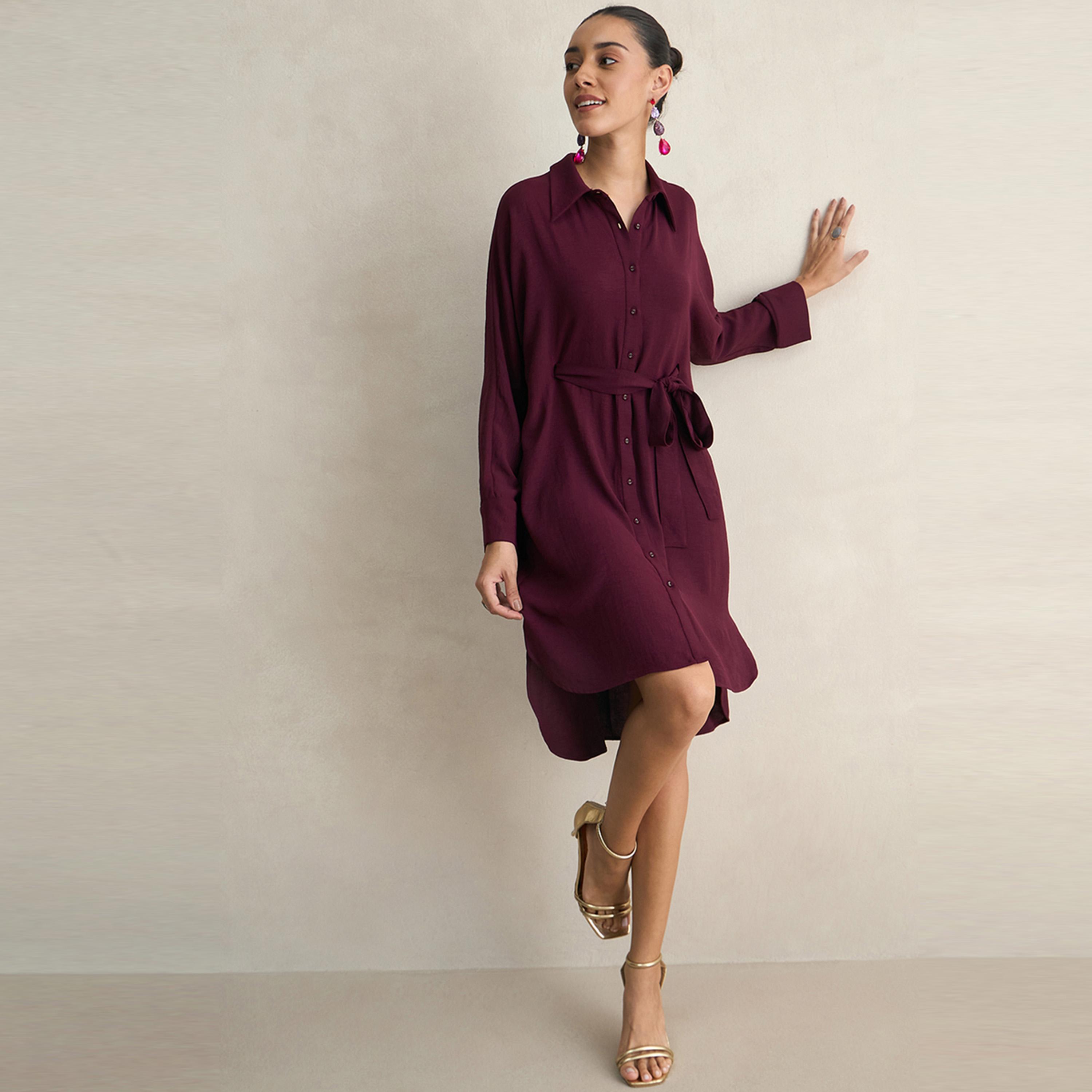 Femmella X Styli  Solid Shirt Midi Dress with High Low Hem-women-clothing-dresses-image-7